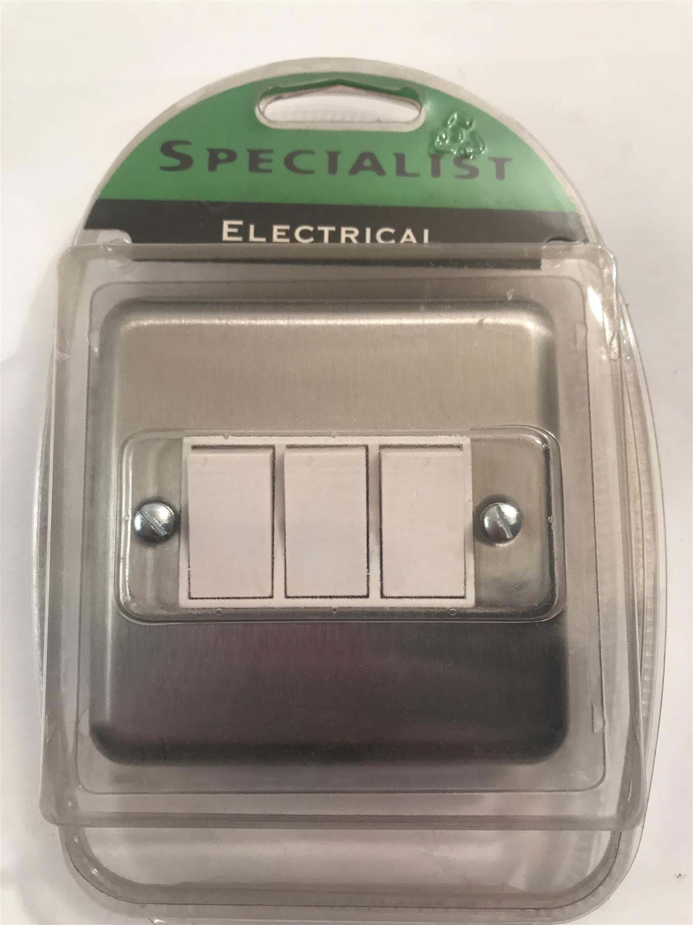 Specialist Matt Steel 3 Gang 2 Way Light Switch White Insert SEMS03W
