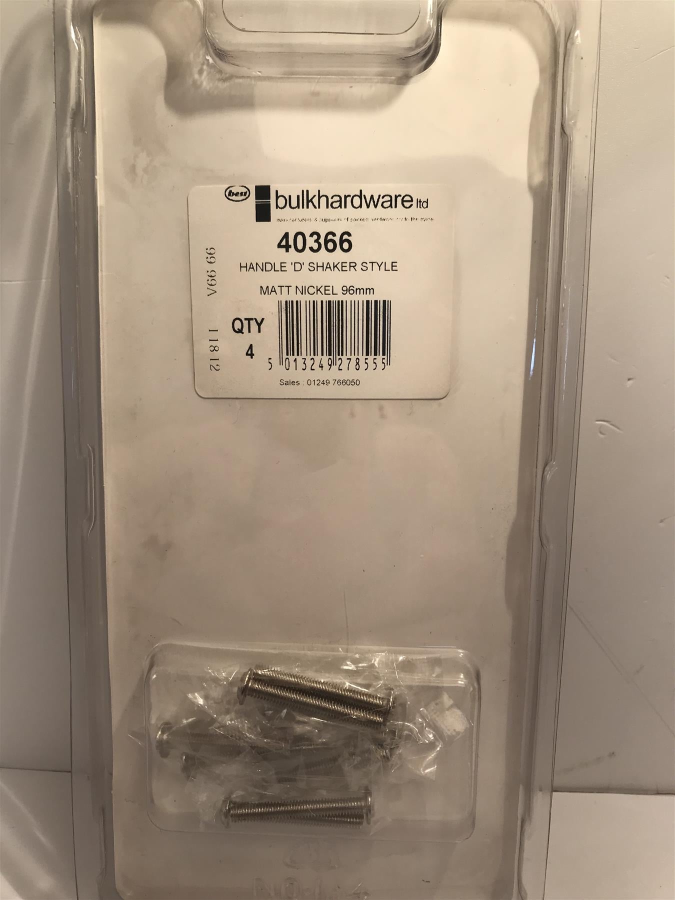 D Handle Door Drawer Shaker Style Matt Nickel 96mm