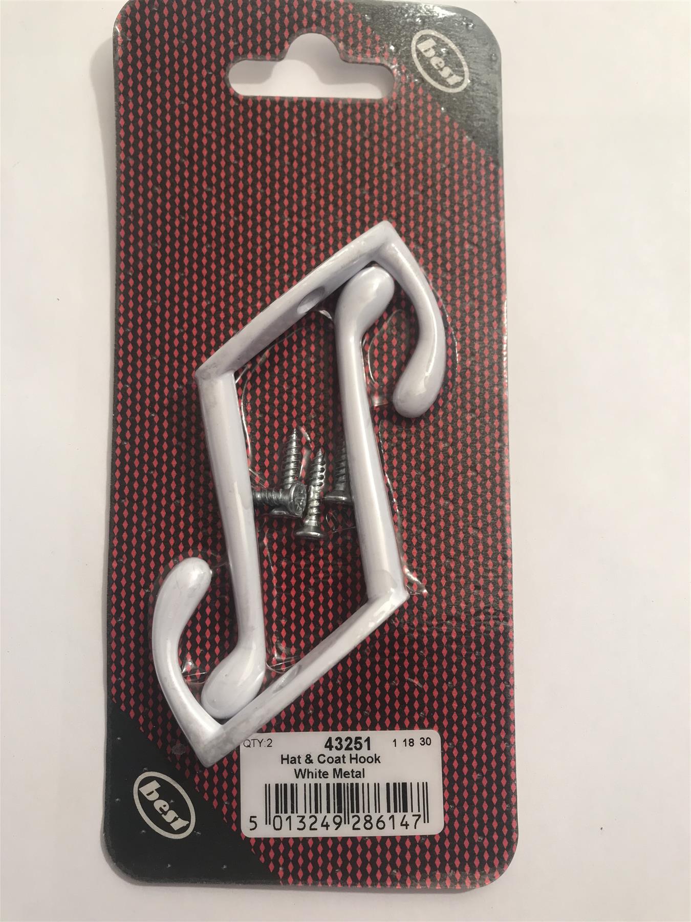 Best Hat & Coat Hook White Metal (2 Pack) 43251