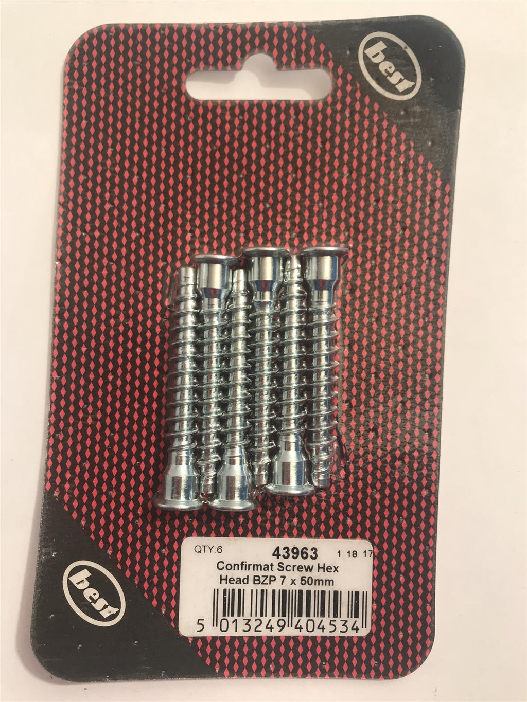 Best Confirmat Screw Hex Head BZP 7 x 50mm (Pack 6)  43963