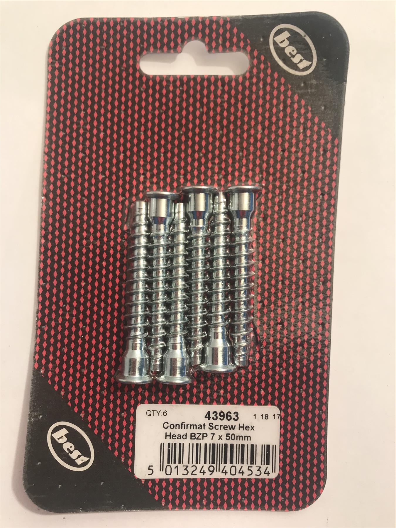 Best Confirmat Screw Hex Head BZP 7 x 50mm (Pack 6)  43963