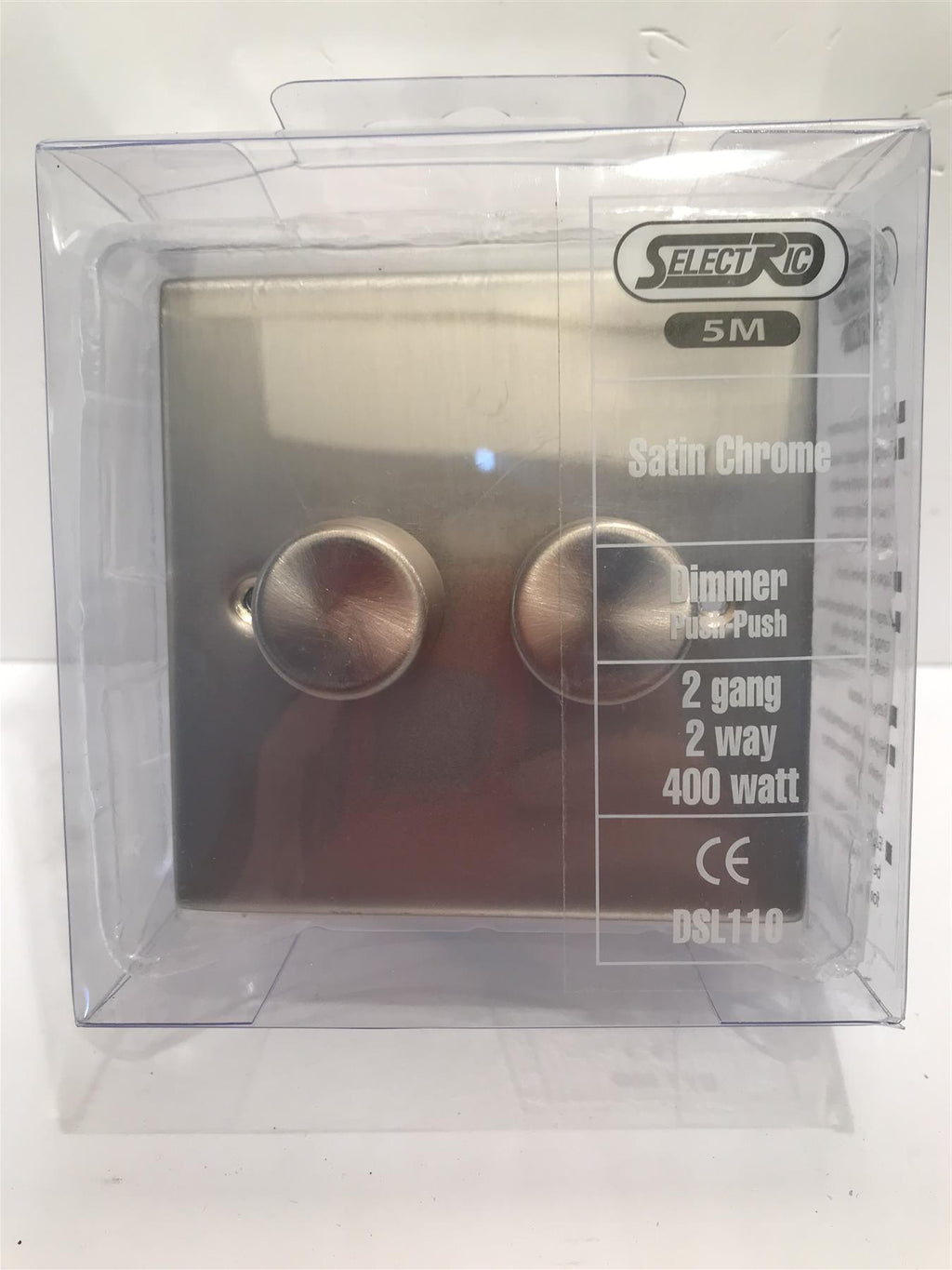 Satin Chrome Dimmer Switch 2 Gang 2 Way 400 Watt  DSL110