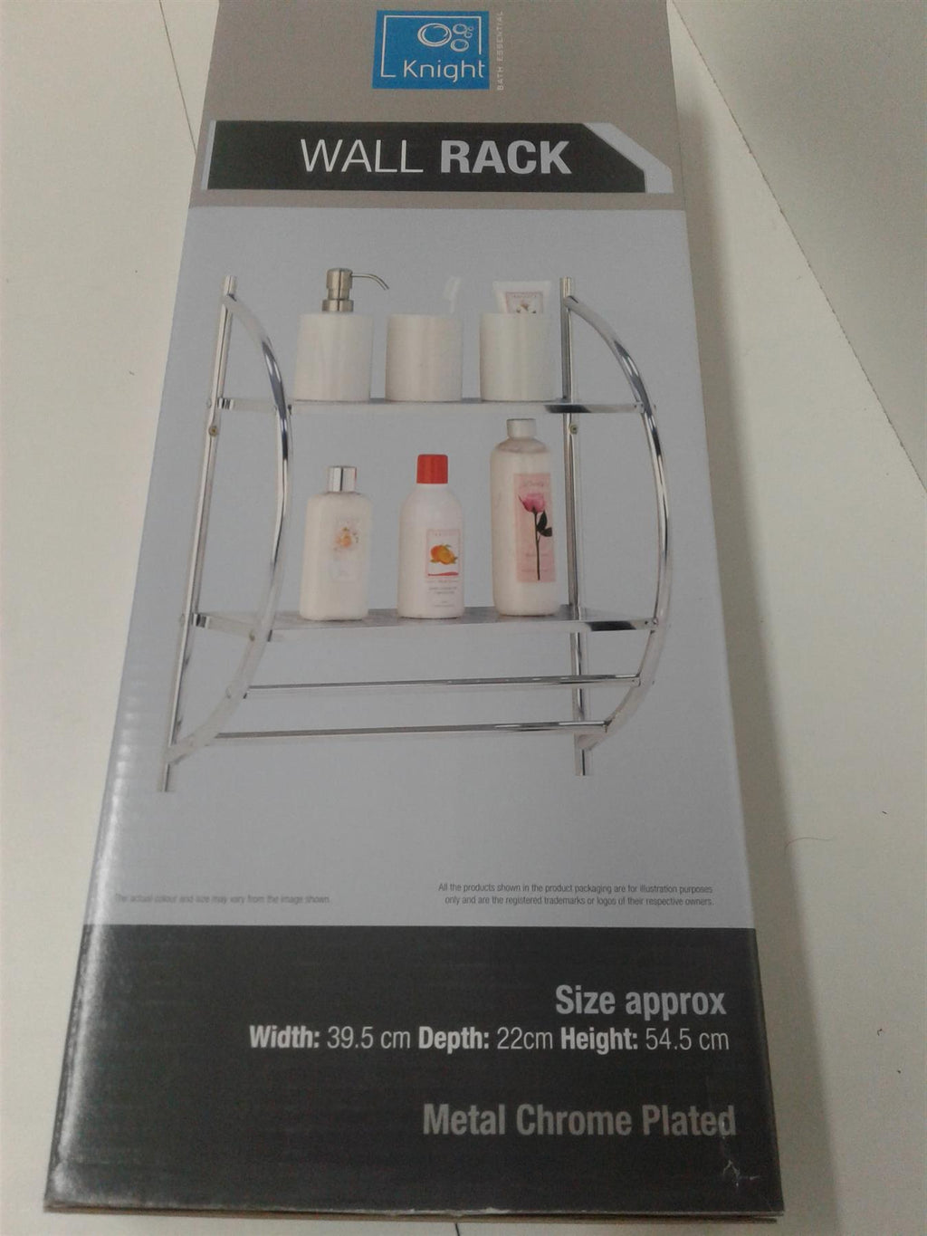 Knight Chrome Plated Wall Rack 2 Tier Shelf & 2 Towel Rails 39.5x22x54.5cm