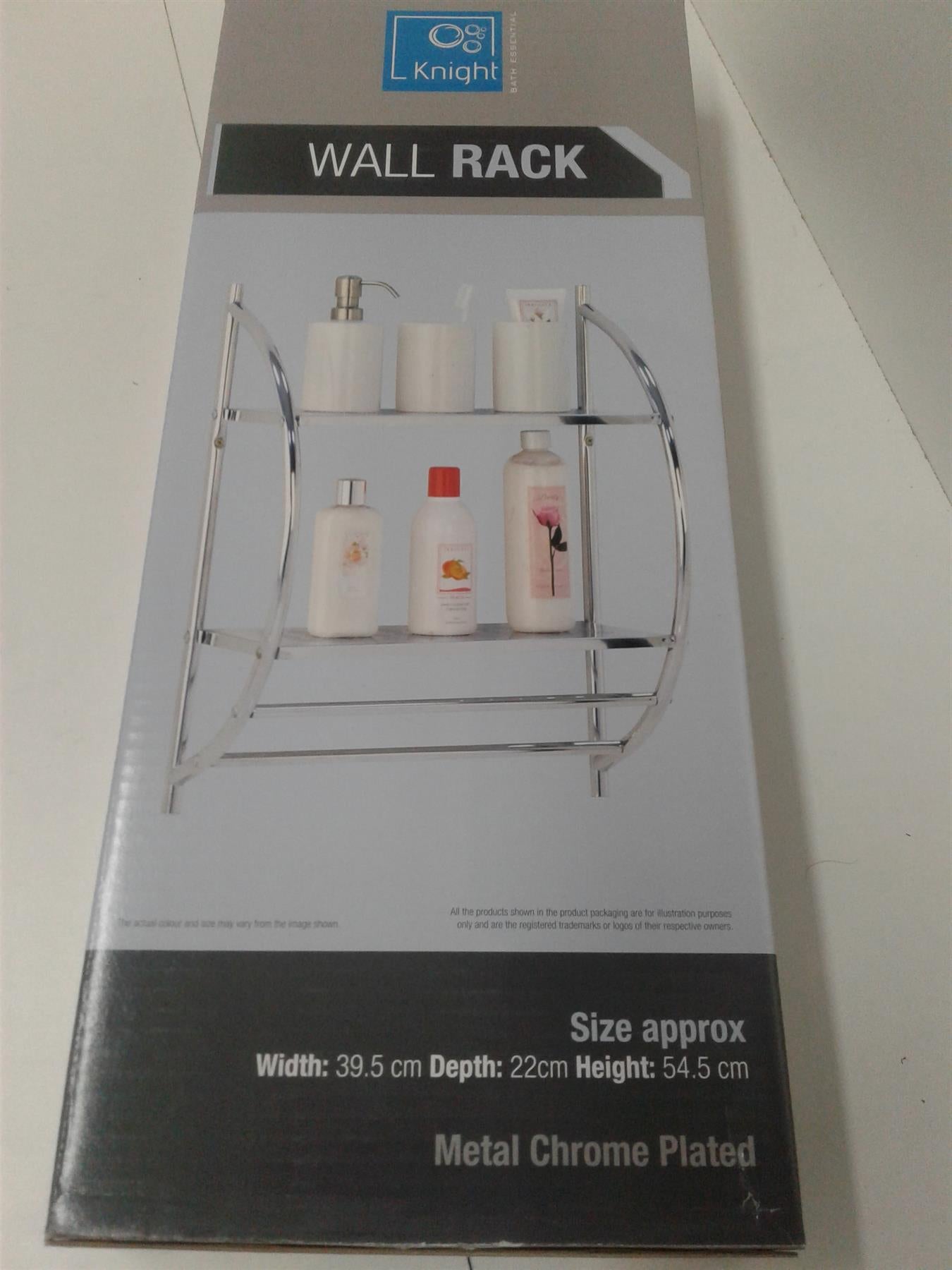 Knight Chrome Plated Wall Rack 2 Tier Shelf & 2 Towel Rails 39.5x22x54.5cm