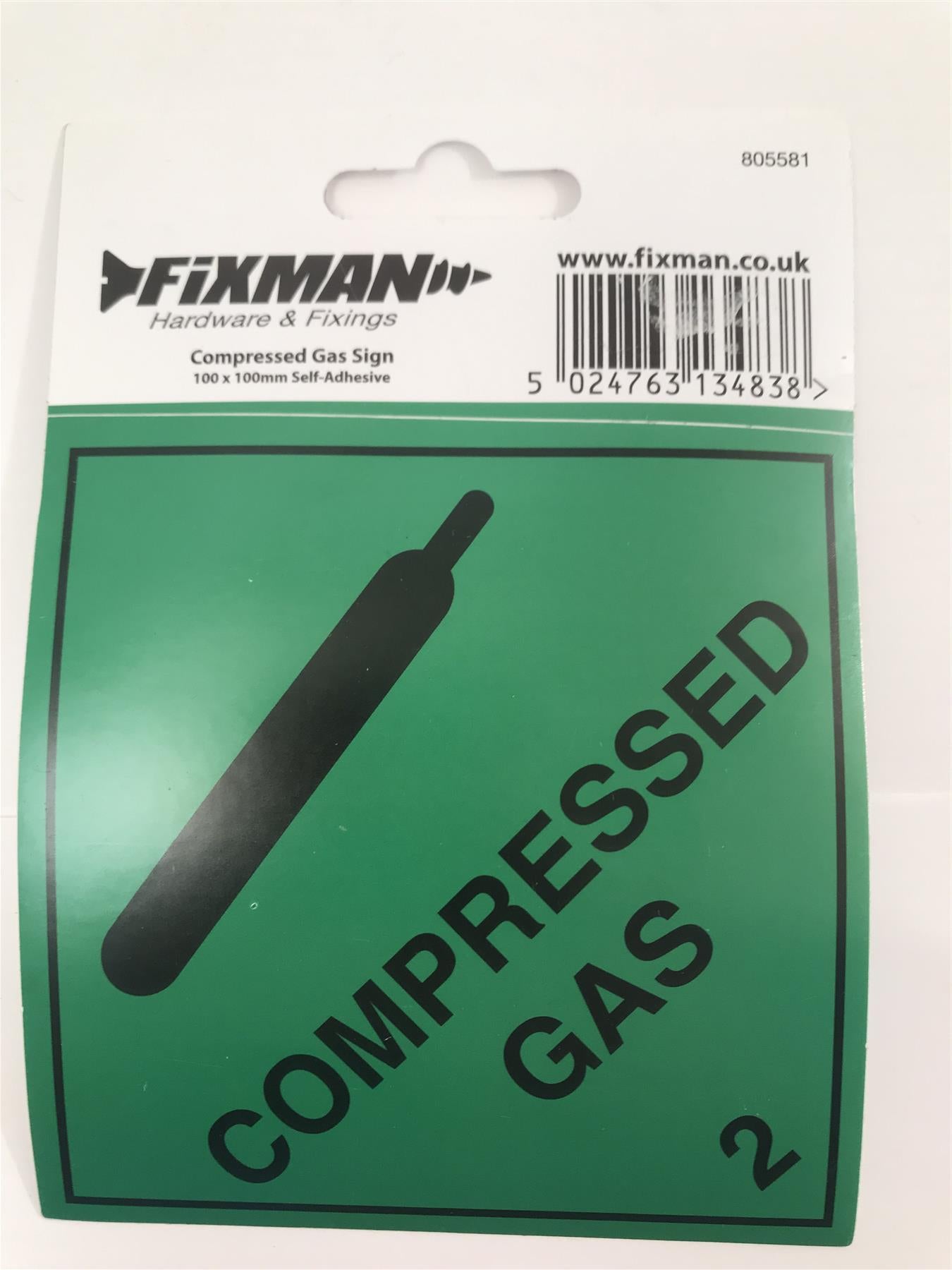 Fixman 805581 Self-Adhesive Compressed Gas Sign 100 x 100mm