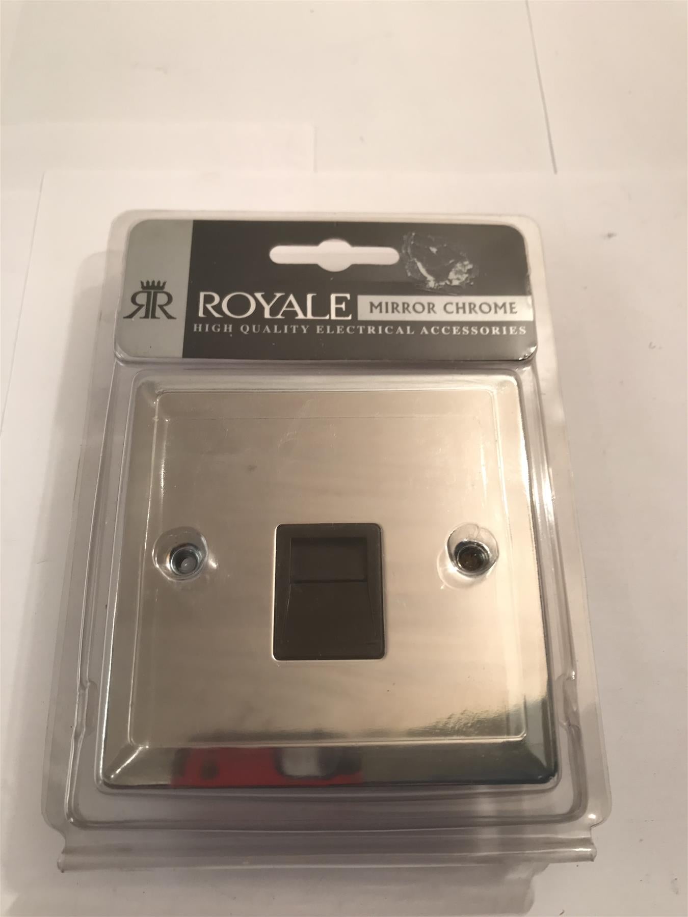 Royale Flat Plate Telephone Master Socket Polished Chrome Black Insert YSCP12