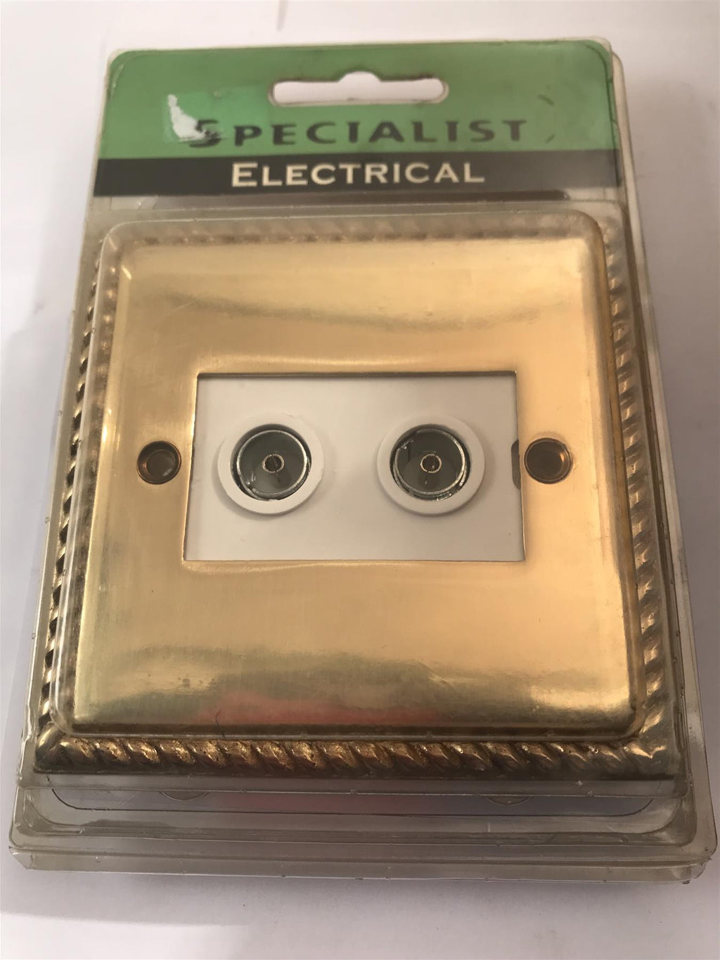 Specialist 2 Gang TV Socket Georgian Polished Brass White Insert