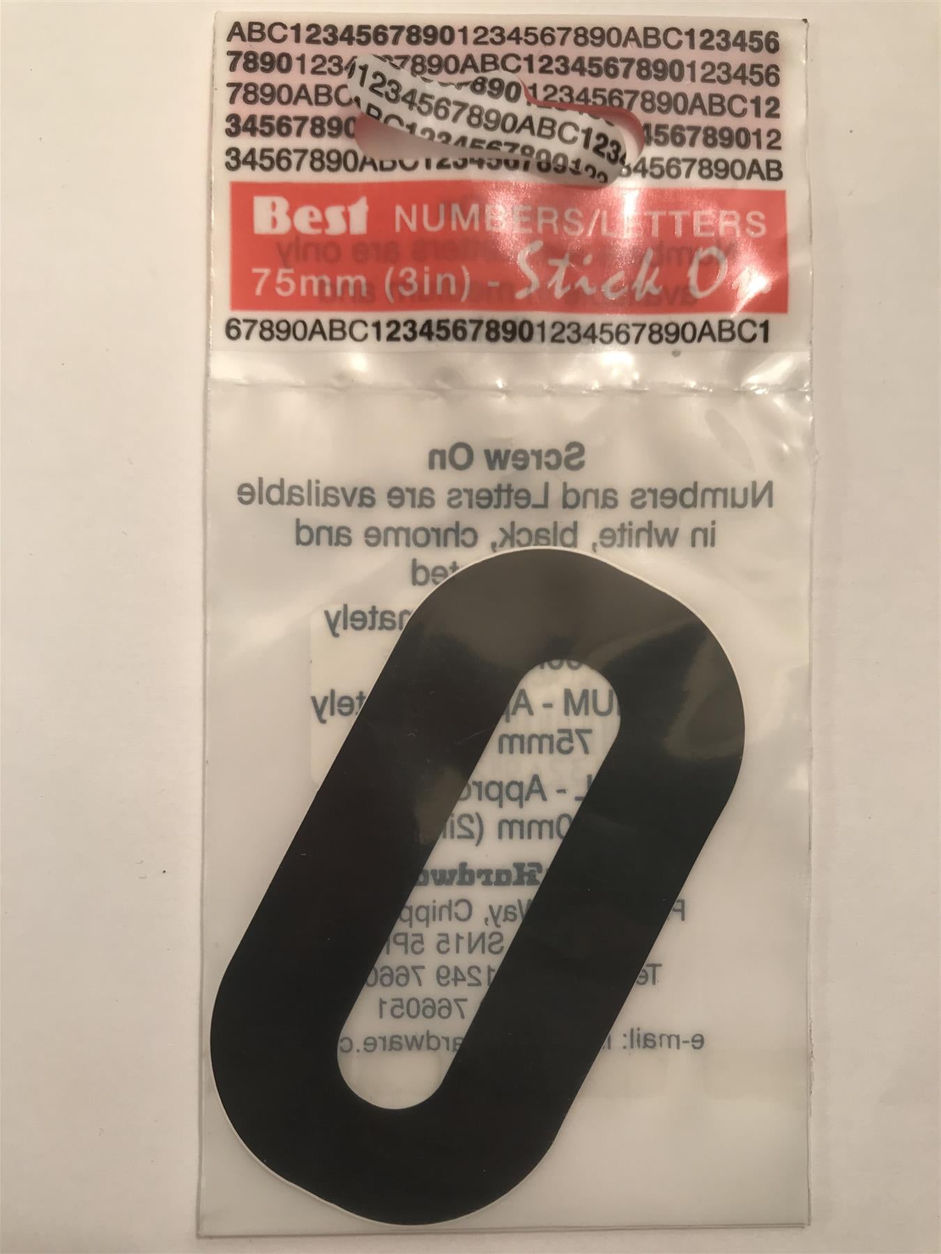 Black Number 0 Self Adhesive 1½" x 3"