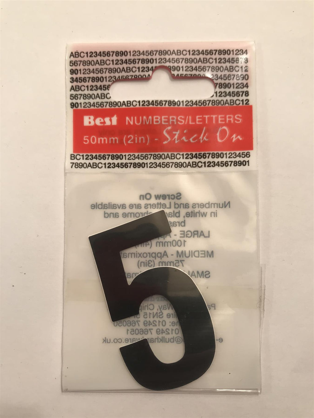 Black Number 5 Self Adhesive 1" x 2"