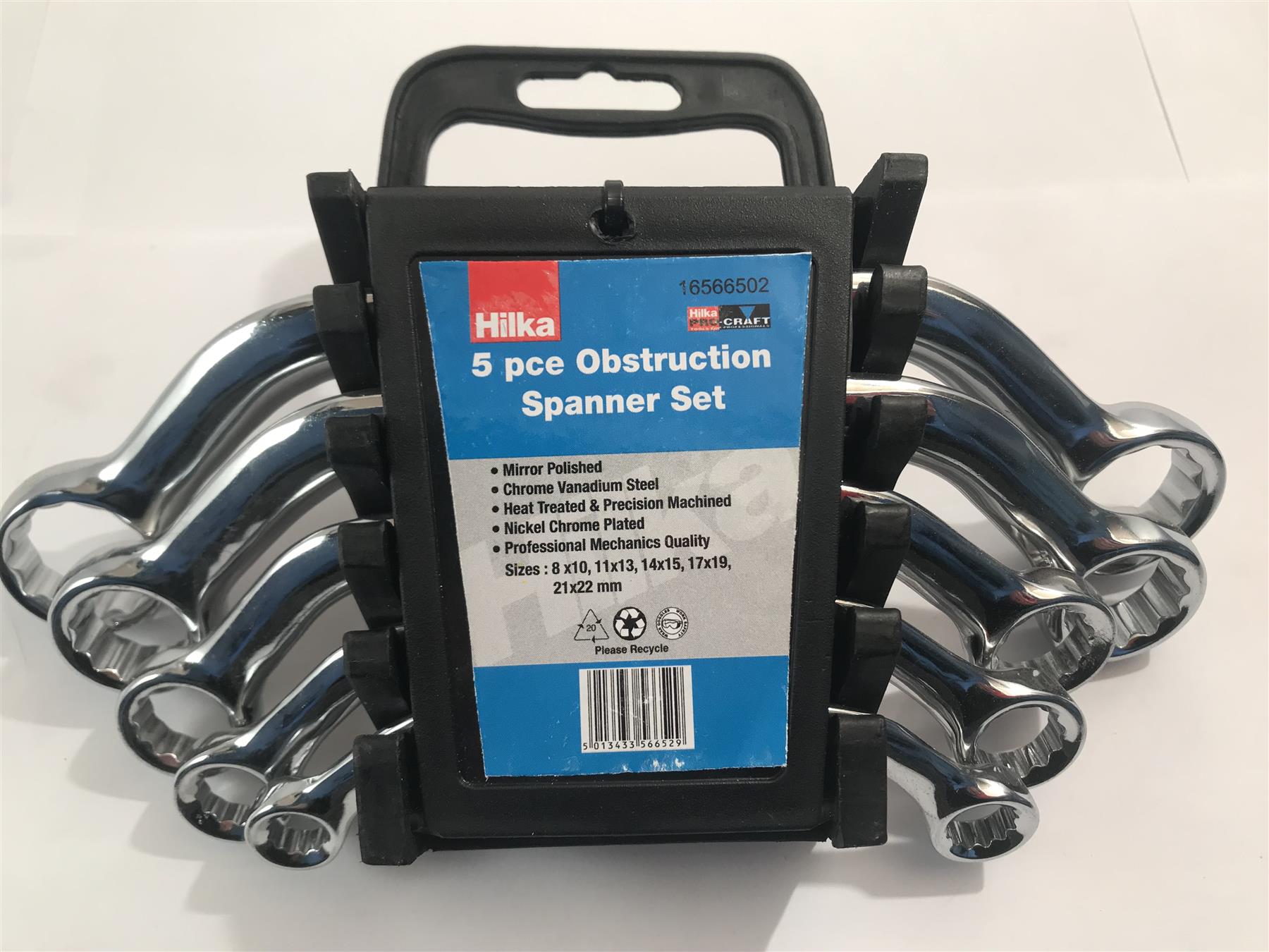 Hilka 5pc Obstruction Spanner Set 8x10, 11x13, 14x15, 19x19, 21x22mm 16566502