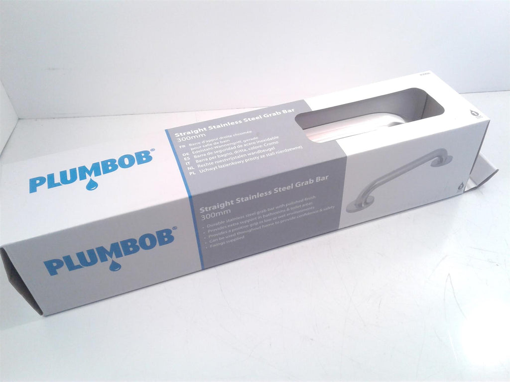 Plumbob 800886 Straight Bathroom Grab Bar Polished Stainless Steel 300mm