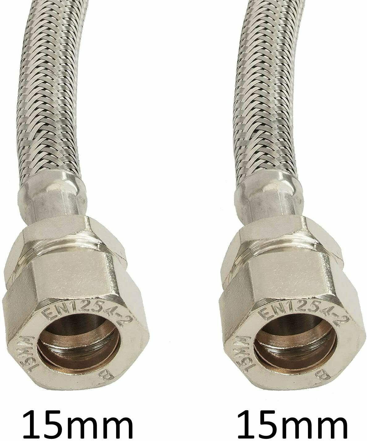 2 x Plumbright Flexible Tap Connectors 15mm Comp x 1/2" x 300mm (500898)