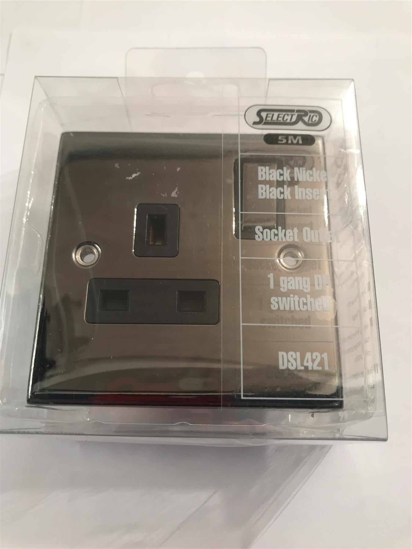 Selectric Black Nickel Socket Outlet 1 Gang DP Switched Black Insert  DSL421
