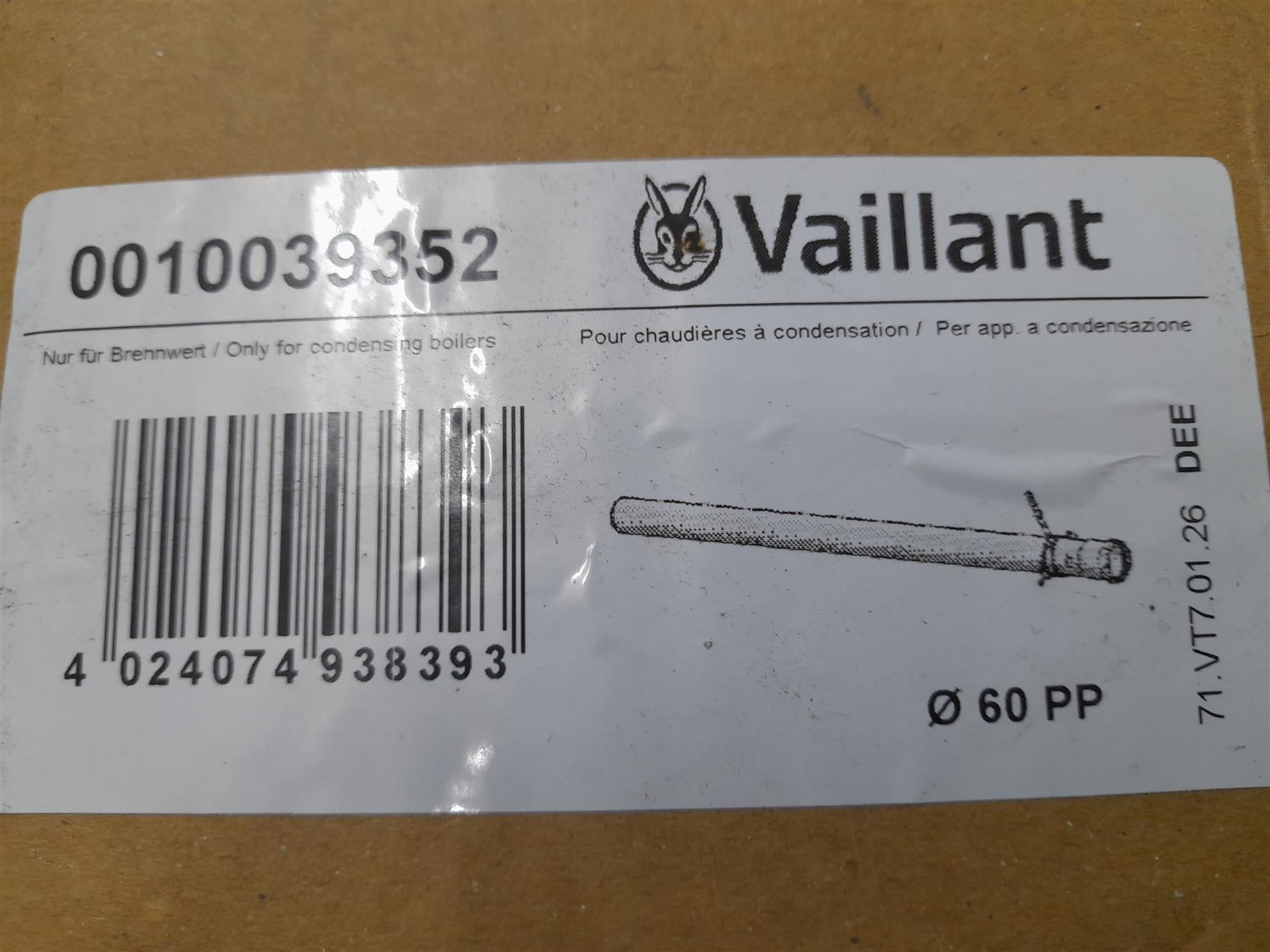Vaillant 0010039352 extention pipe for plume kit white