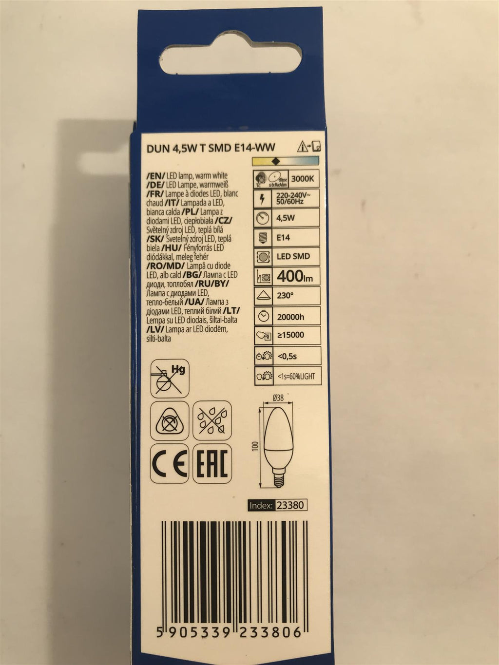 Kanlux DUN T SMD LED Lamp 4.5W E14-WW 400lm  4000k Warm White 23380