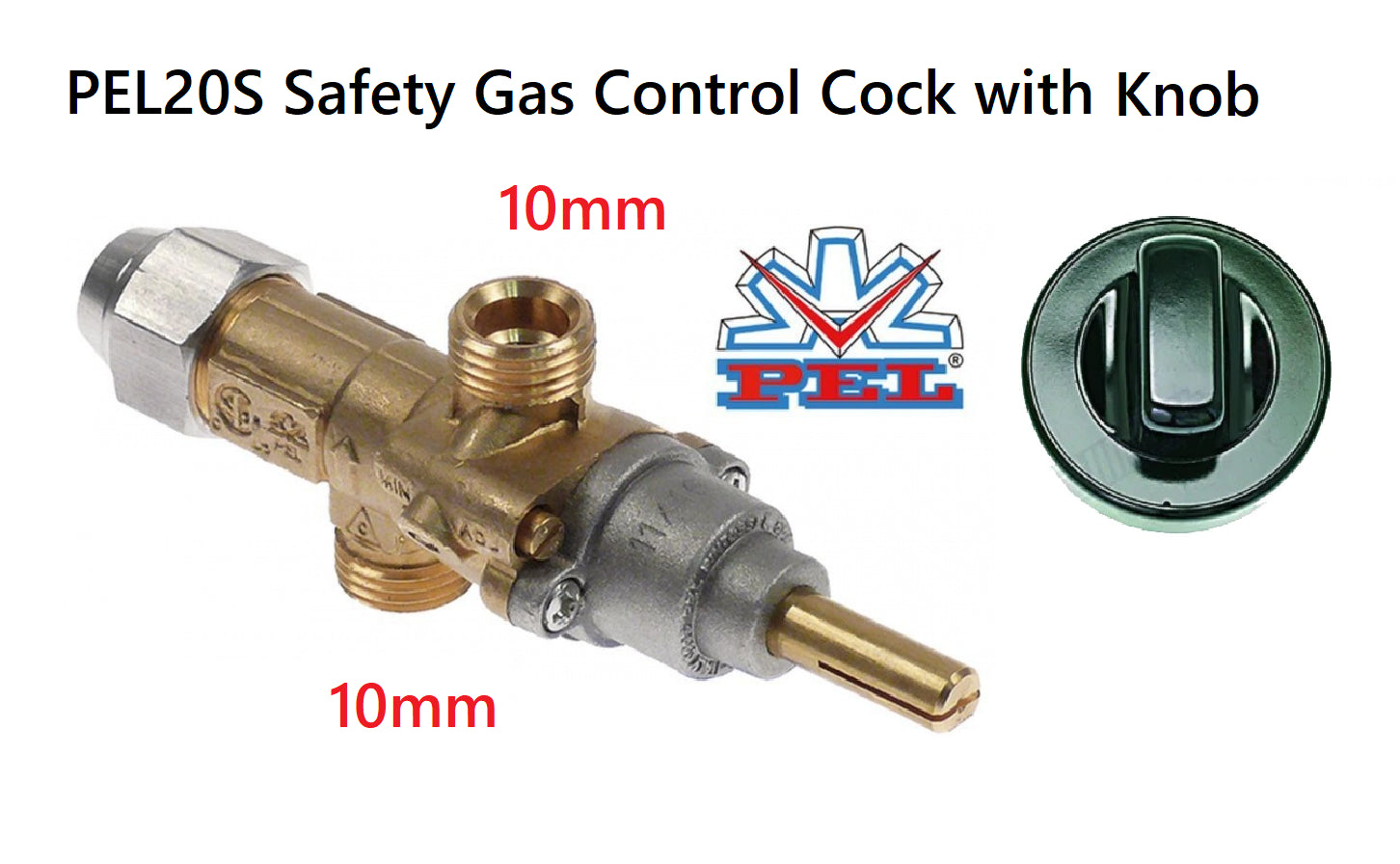 NEW PEL20S Safety Gas Control TAP Cock & BLACK Knob 10mm