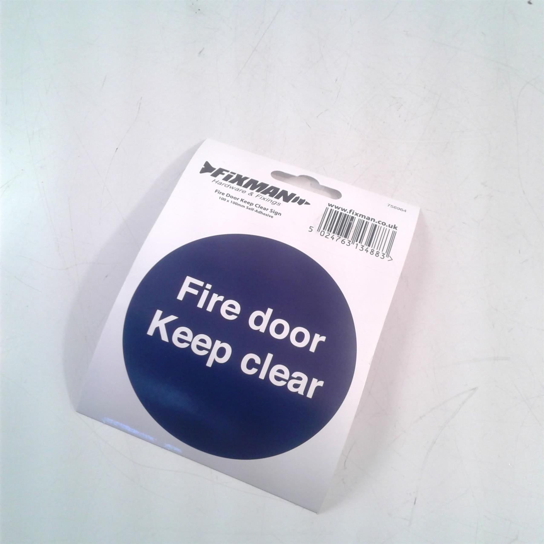Fire Door Keep Clear Adhesive Sign 100 x 100mm 756964