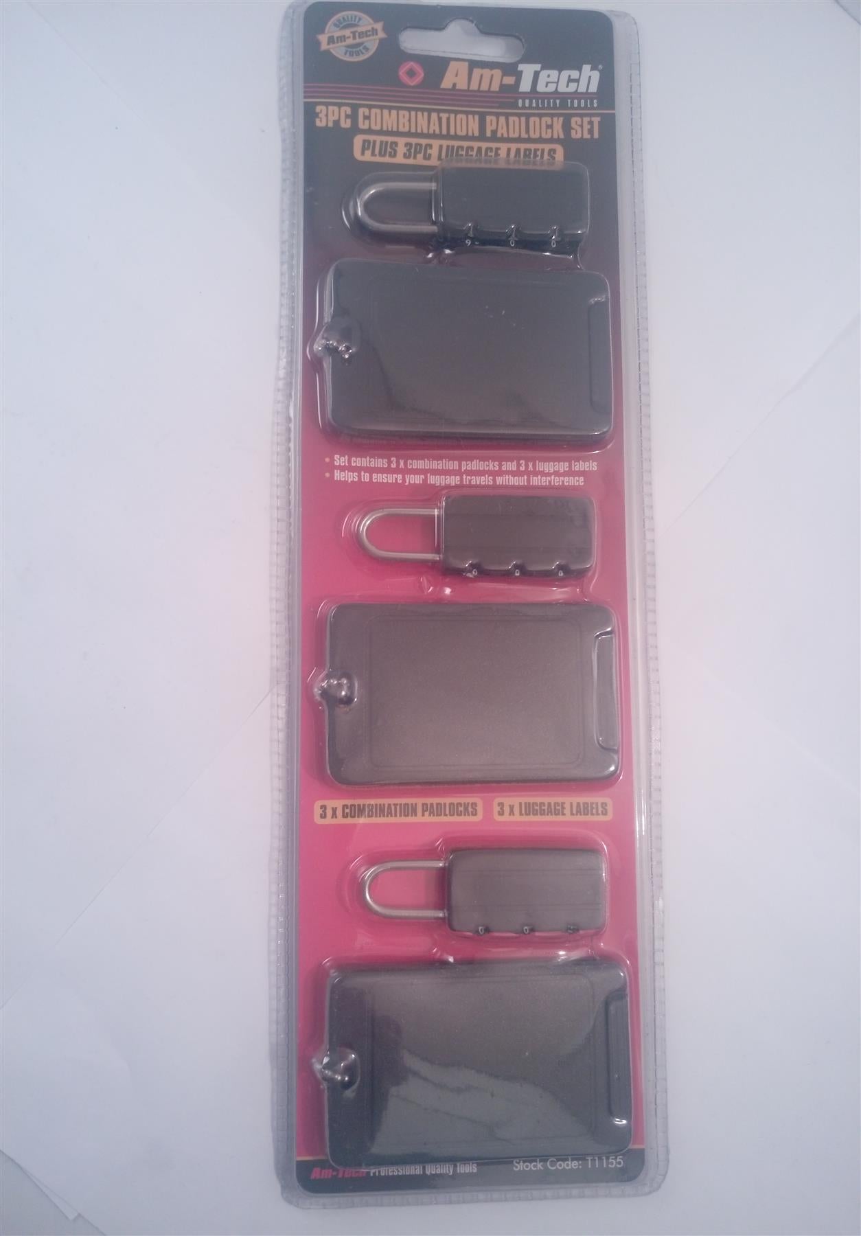 Amtech 3pc combination Padlock and Luggage Label Set  T1155
