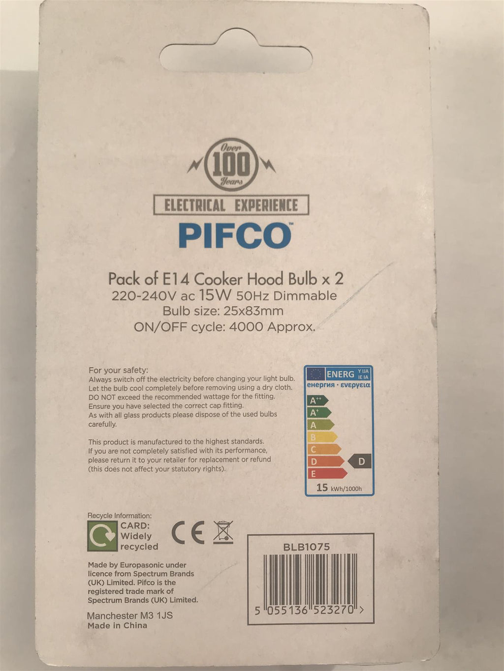 Pifco E14 Cooker Hood Bulb 15W 75lm Dimmable (2 Pack) BLB1075