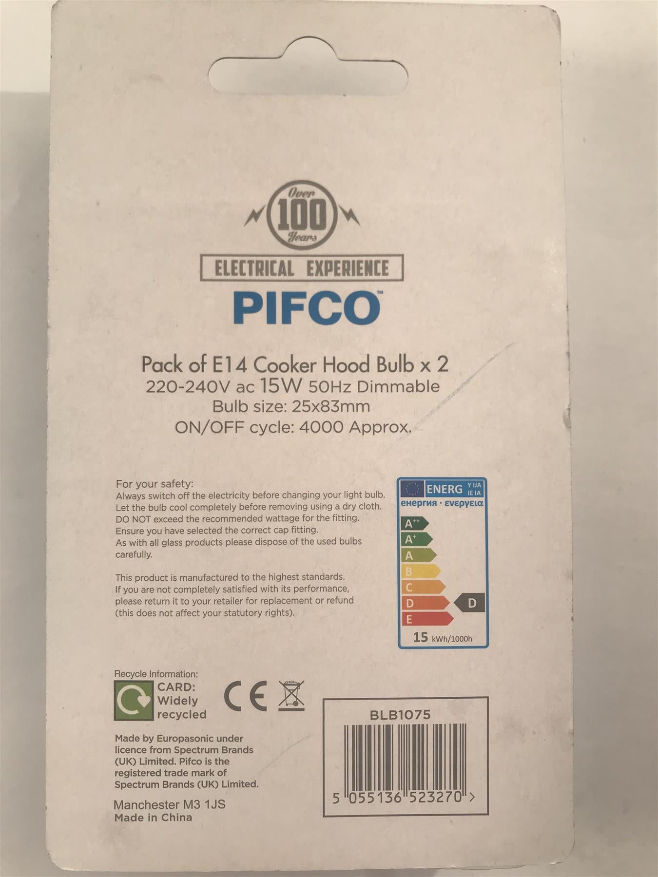 Pifco E14 Cooker Hood Bulb 15W 75lm Dimmable (2 Pack) BLB1075