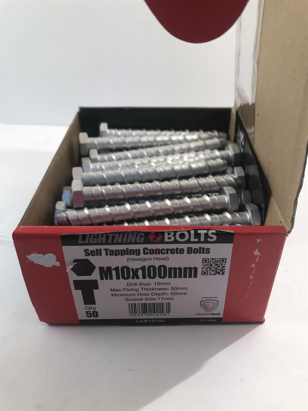 Lightning Bolt - Hex Head M10 x 100mm - Concrete Bolts - Box of 50  LGB10100