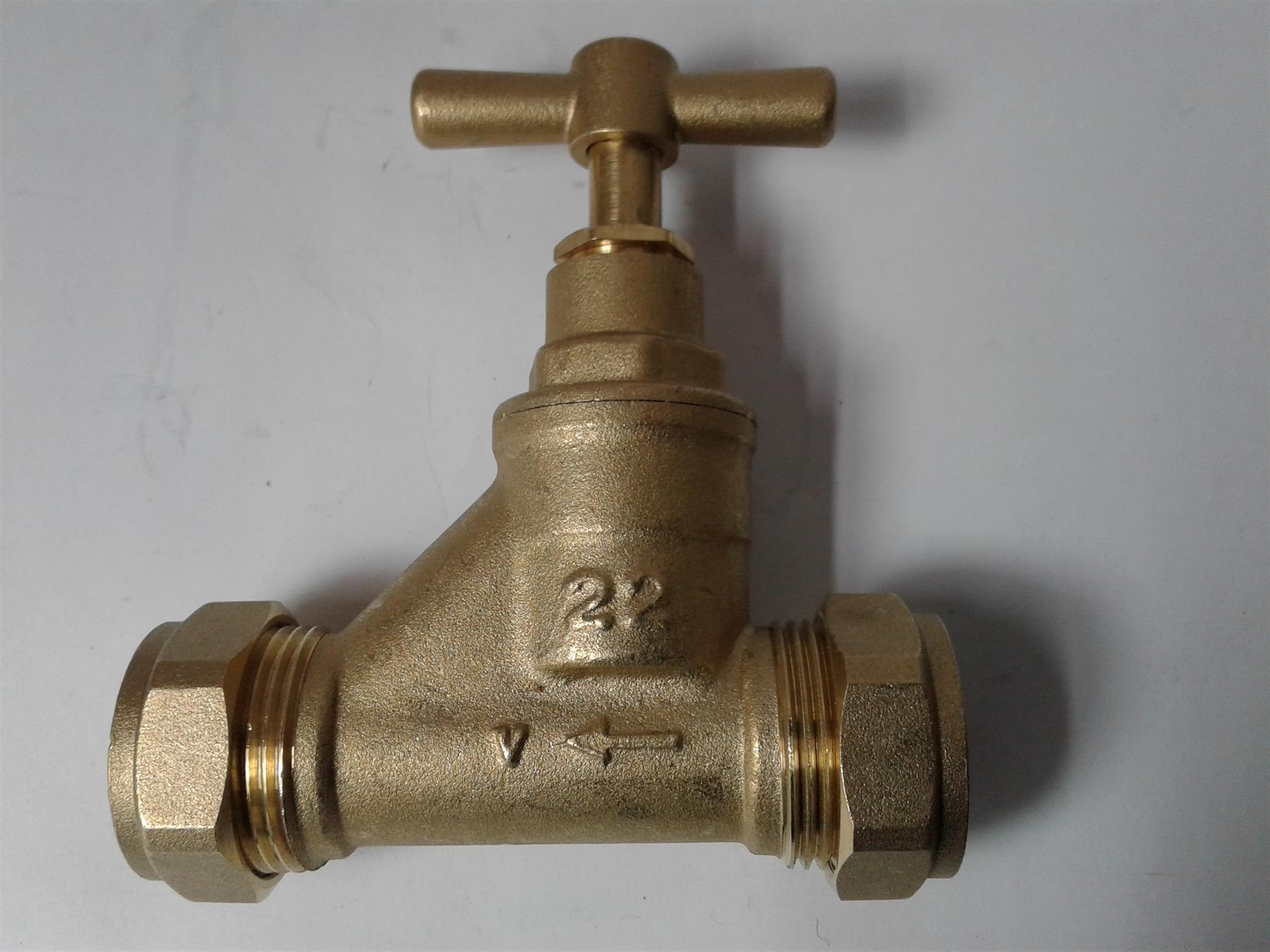 New Compression Mains CxC Center Brass 22mm Tube Stop Tap Valve EN1213