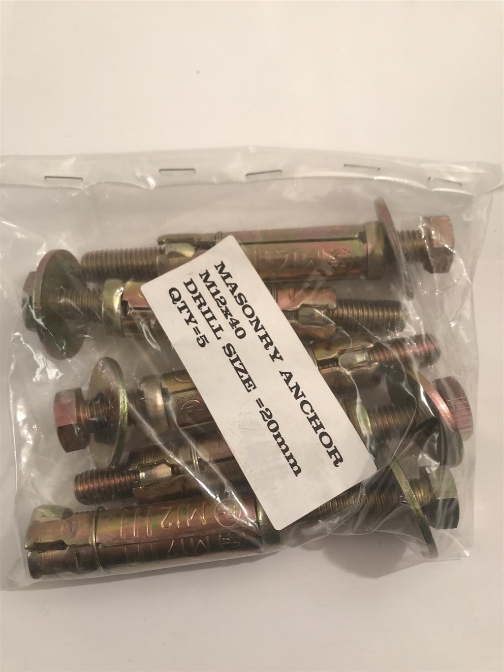Masonry Anchor Bolt Loose M12 x 40 mm Bag of 5