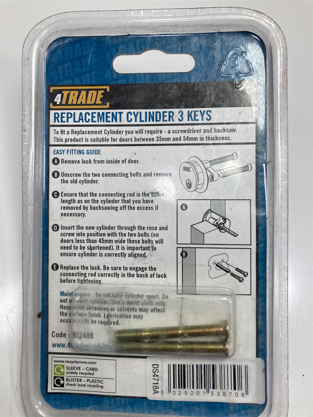 4trade replacement cylinder 3 keys 802489