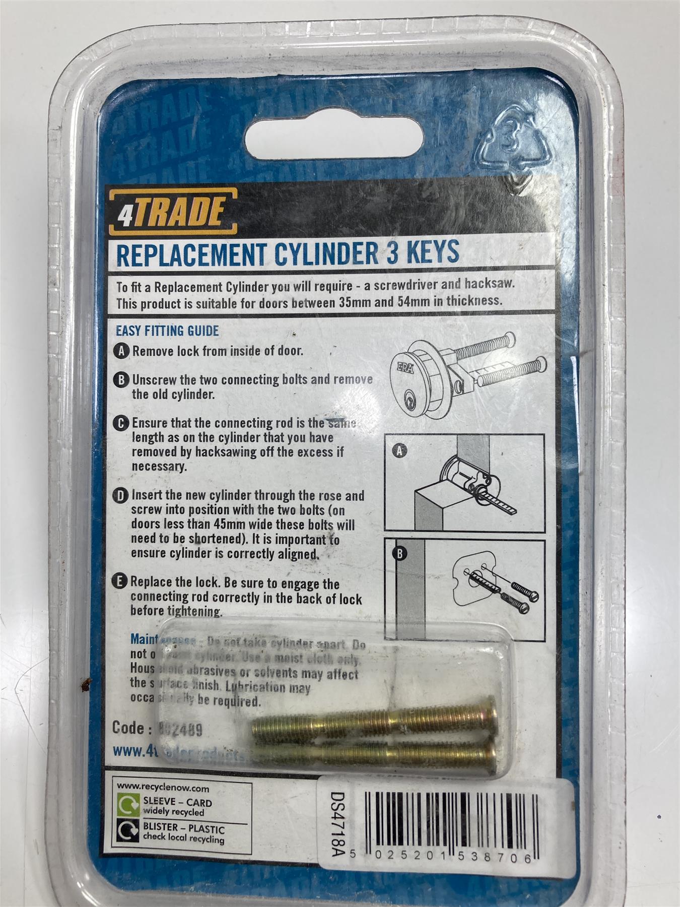 4trade replacement cylinder 3 keys 802489