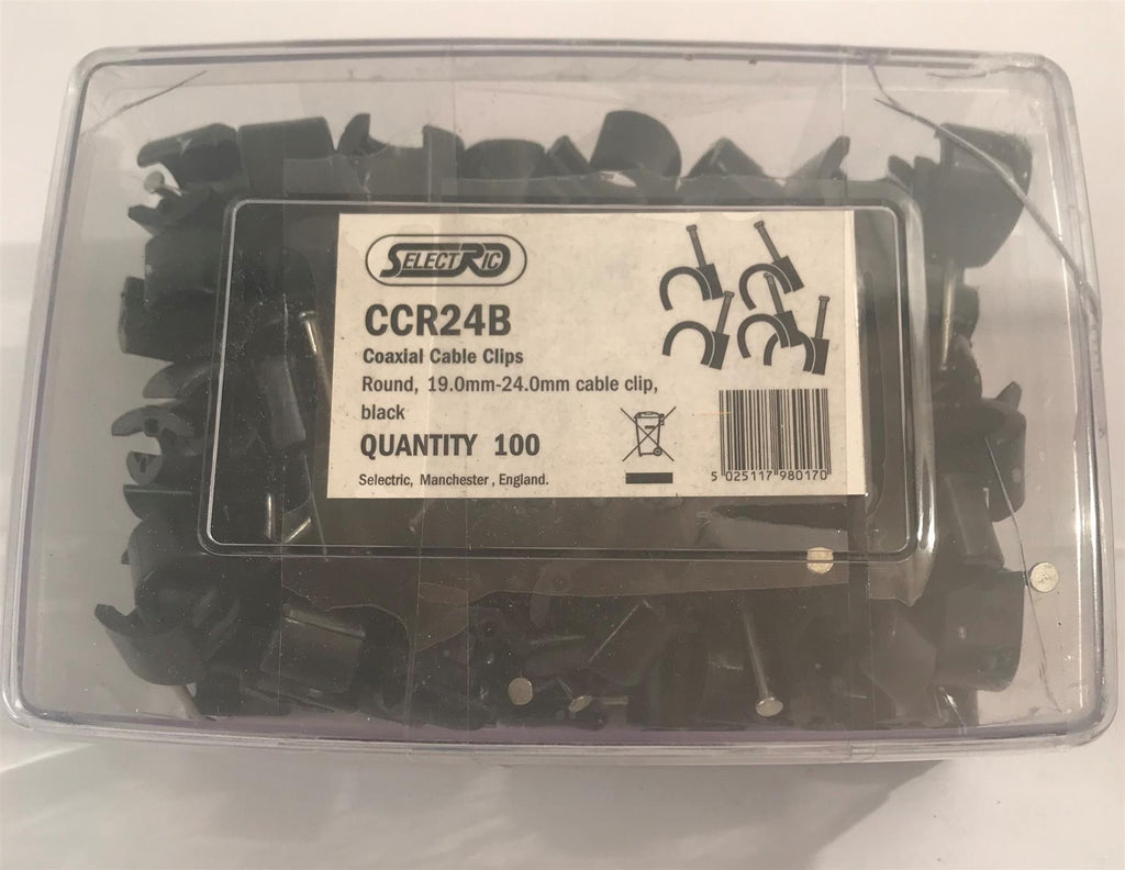 Selectric  Round 19- 24mm Coaxial Cable Clip Black x 100  CCR24B