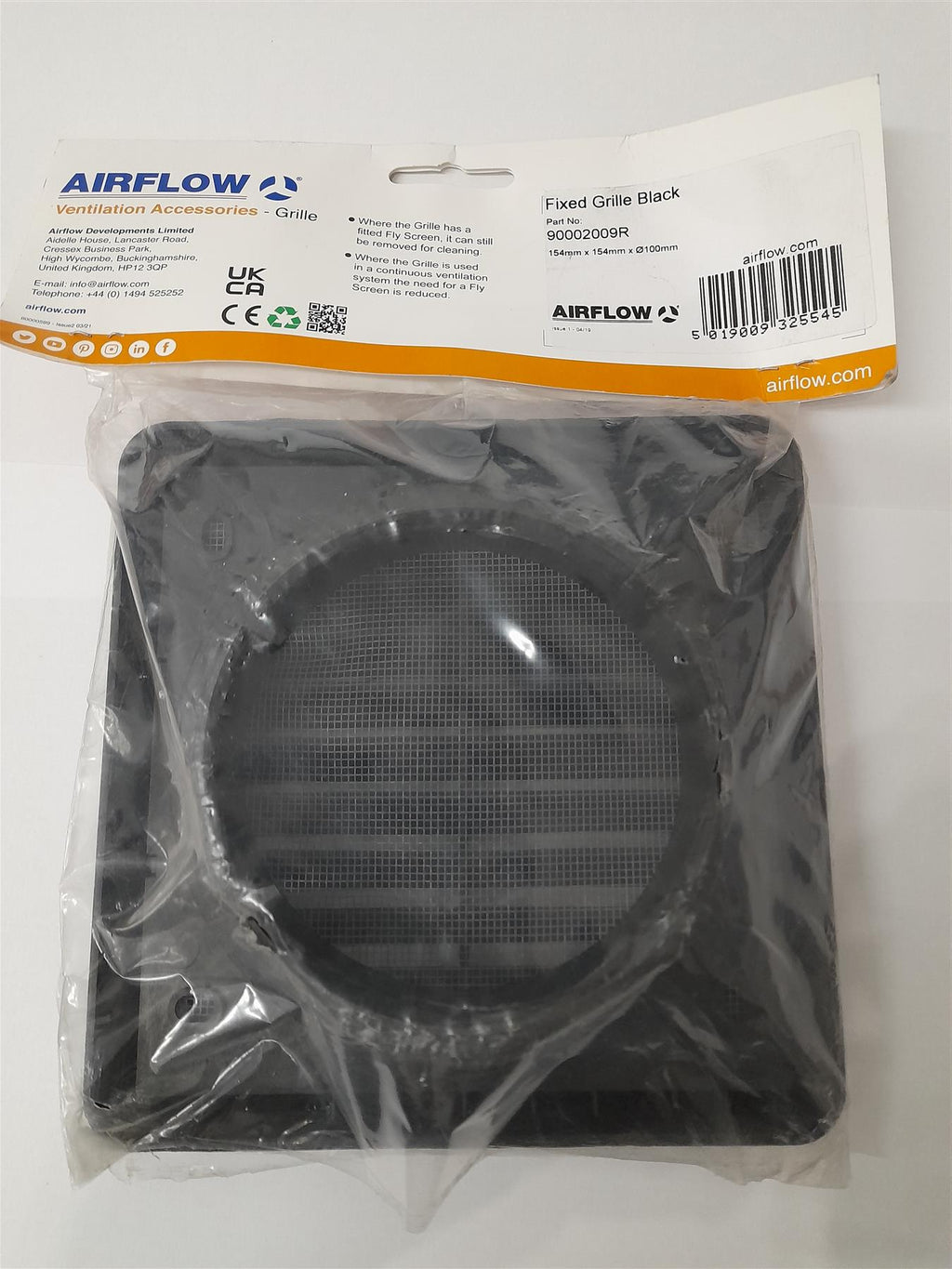 Airflow 90002009R Ventilation Grille Black 154 X 154 X 100MM