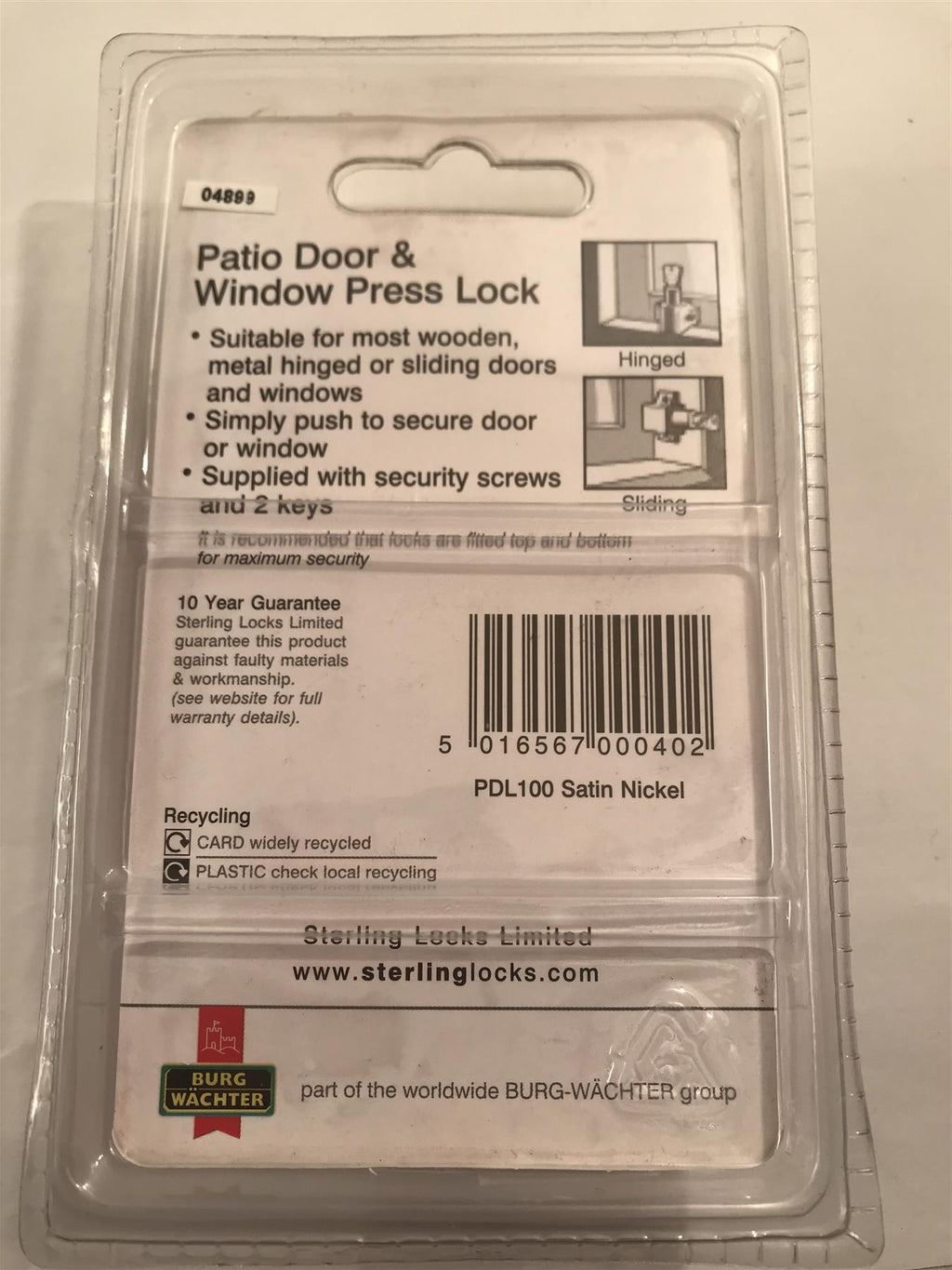 Sterling PDL100 Patio Door and Window Locks - Satin Nickel