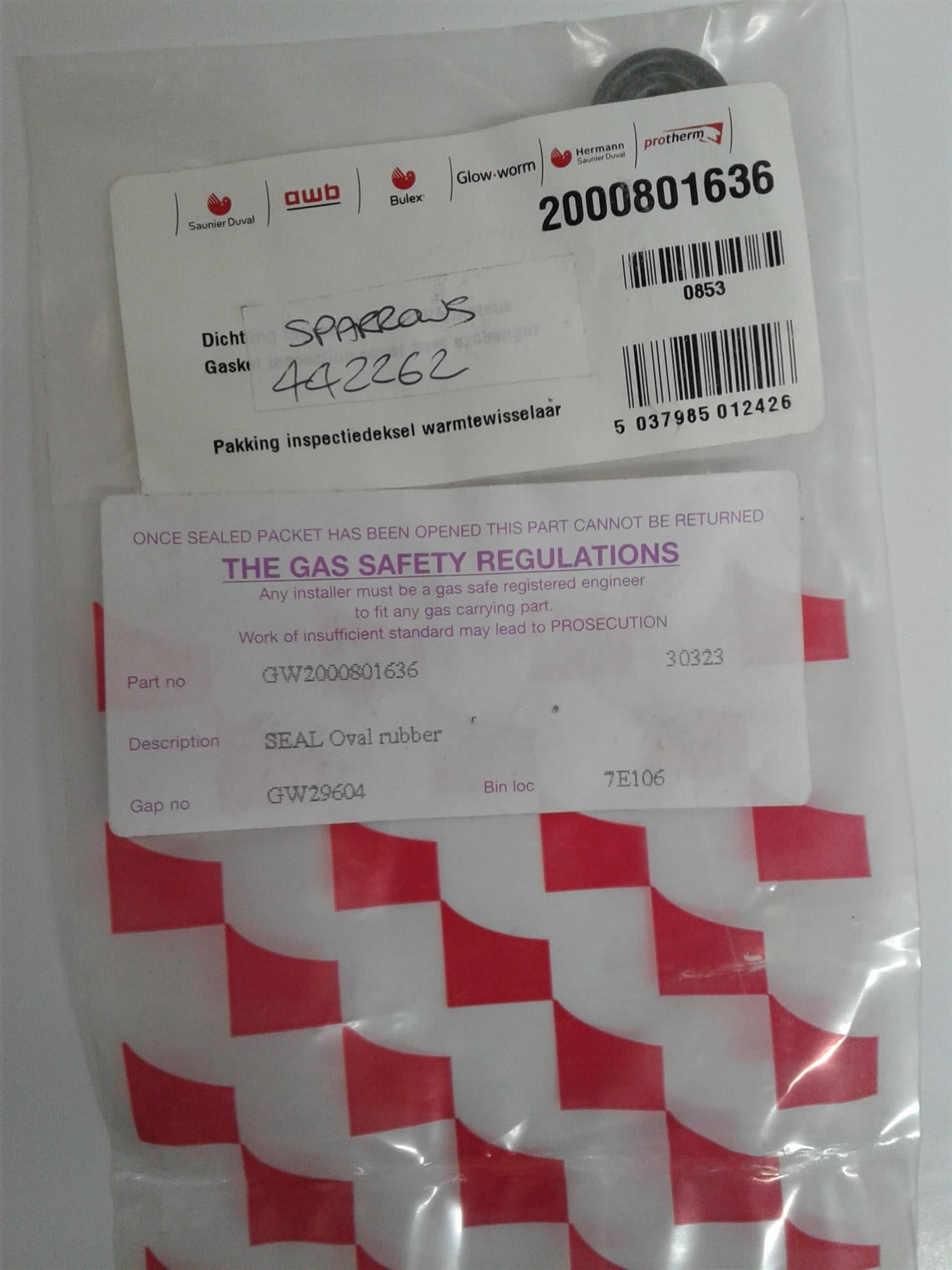 NEW GLOWWORM SEAL OVAL RUBBER GASKET 2000801636