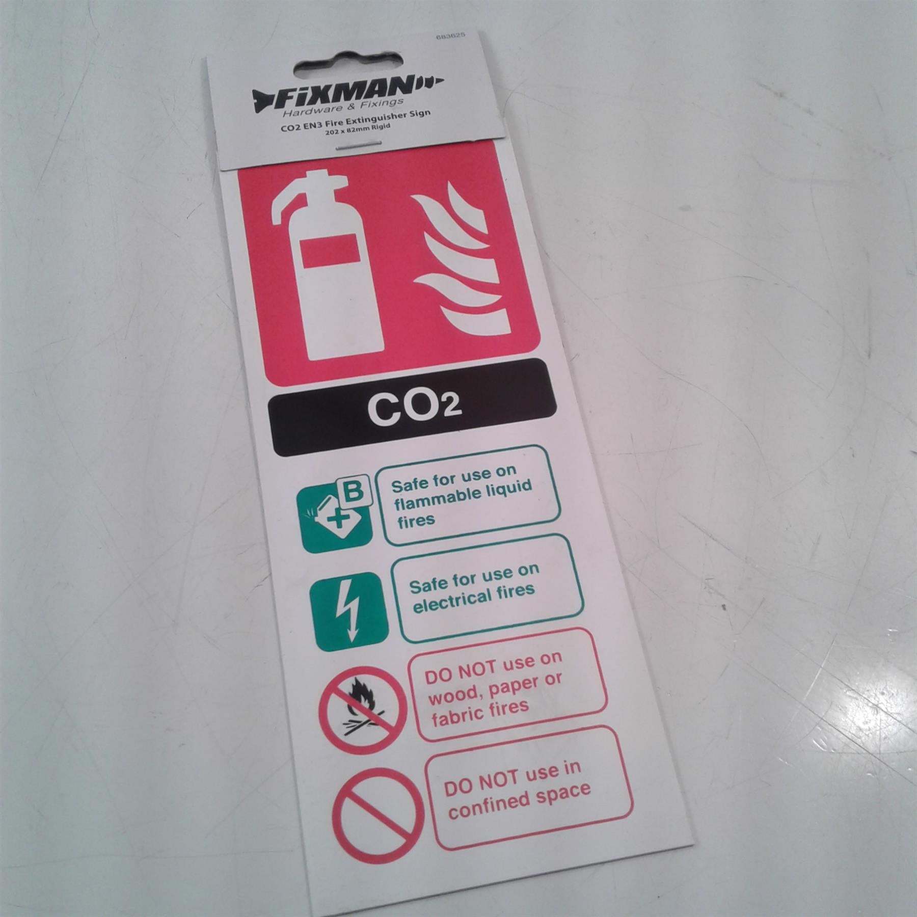 CO2 EN3 Fire Extinguisher Sign 202 x 82mm Rigid
