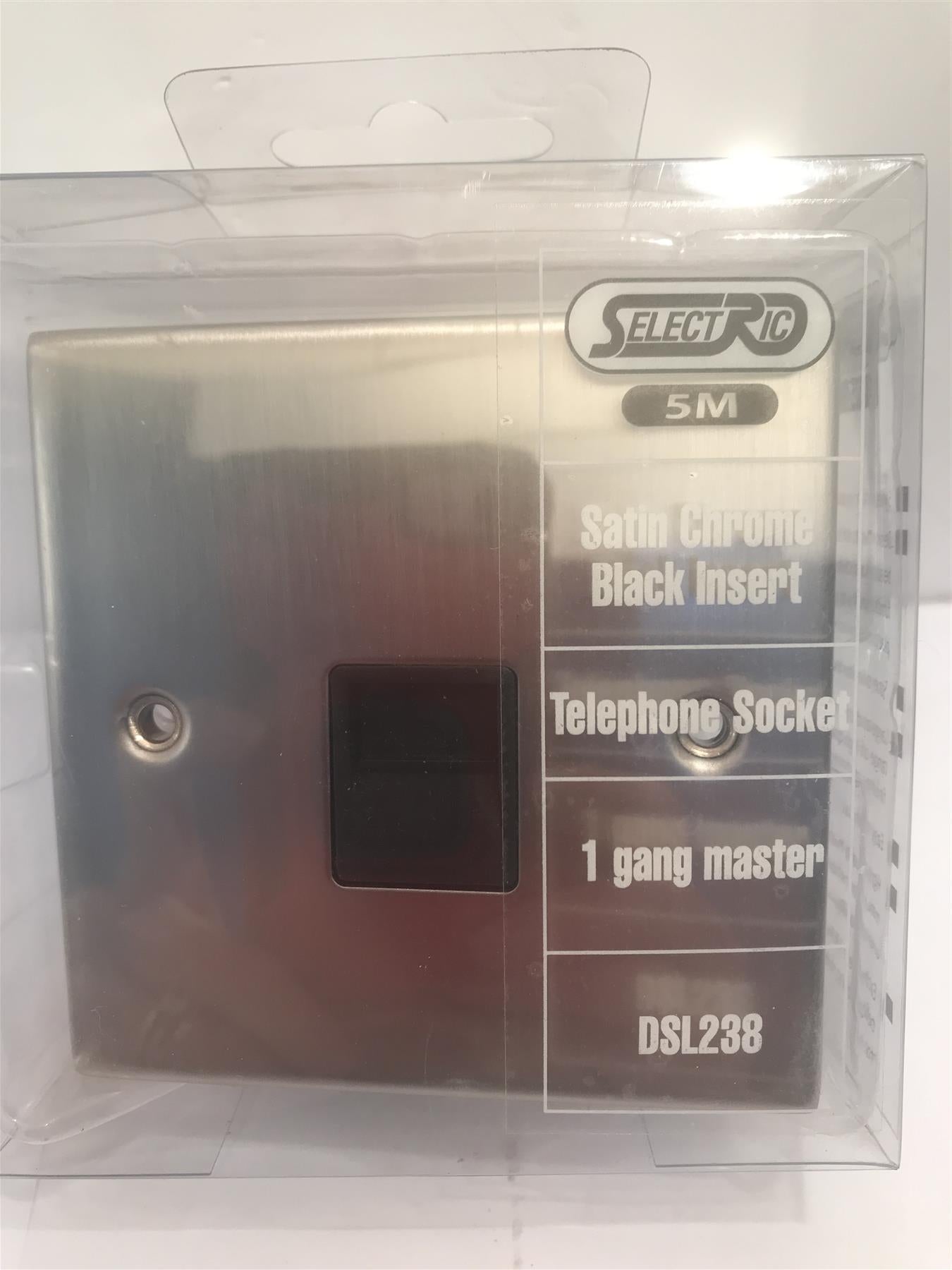 Satin Chrome Black Insert Telephone Socket 1 Gang Master DSL238