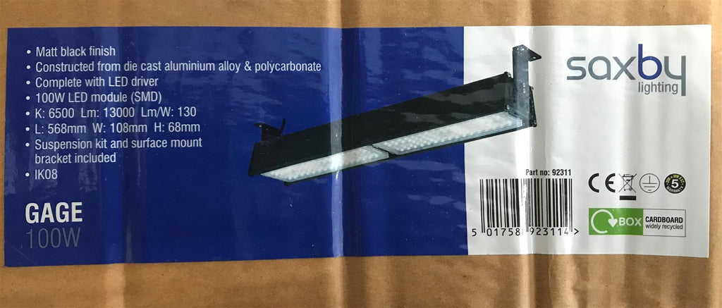 Saxby 92311 Gage 100W Matt Black Indoor  LED High Bay Light