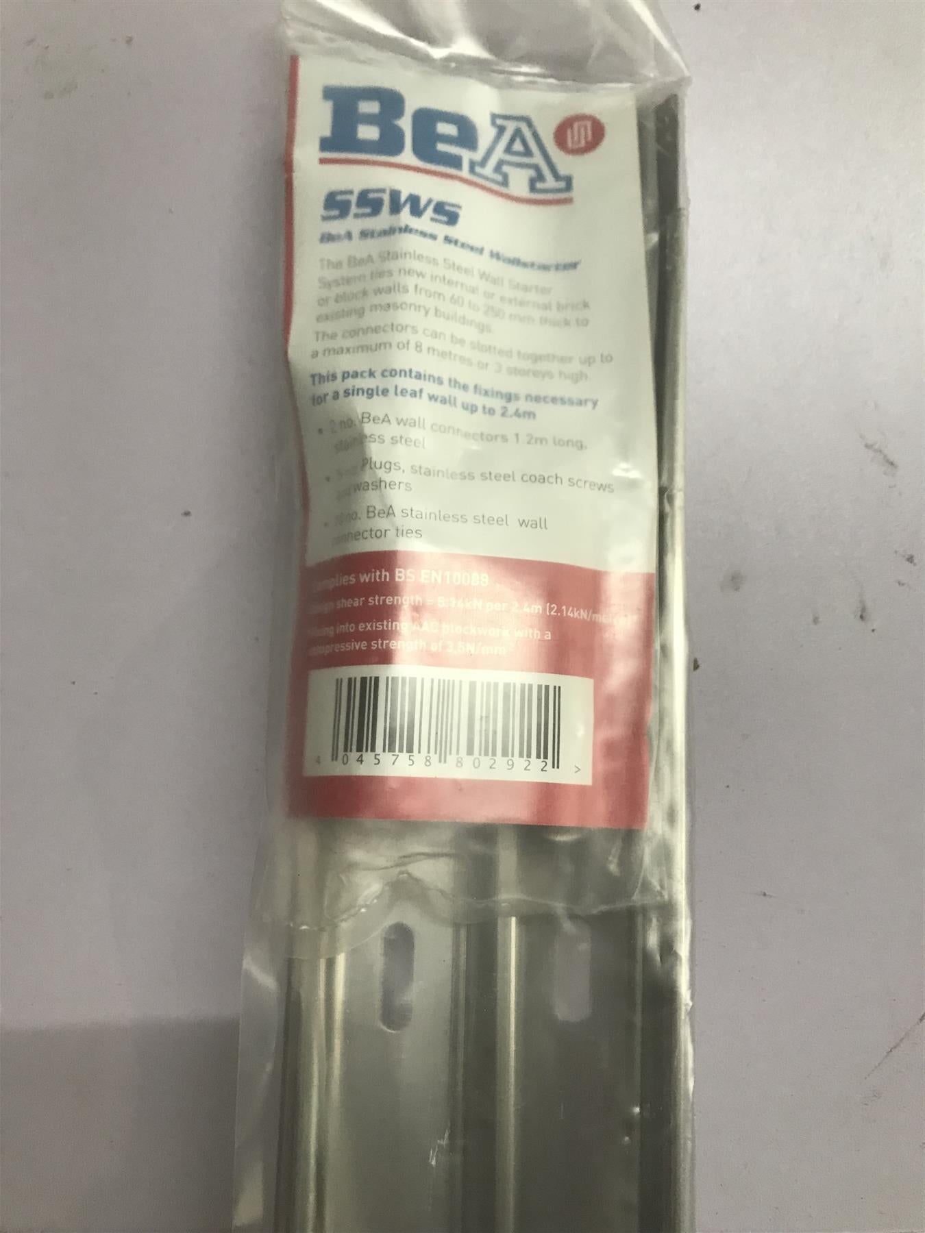 BeA Stainless Steel Wallstarter Kit 1200mm x 2 Stainless Steel  - Incl. Fixings