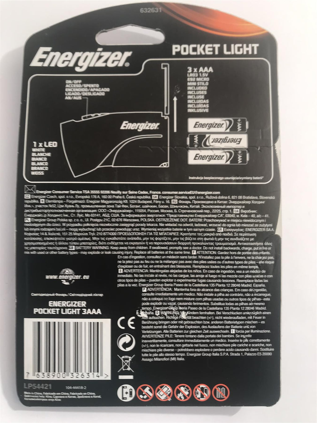 Energizer Pocket Light (Red) with 3 x AAA Batteries LP54421