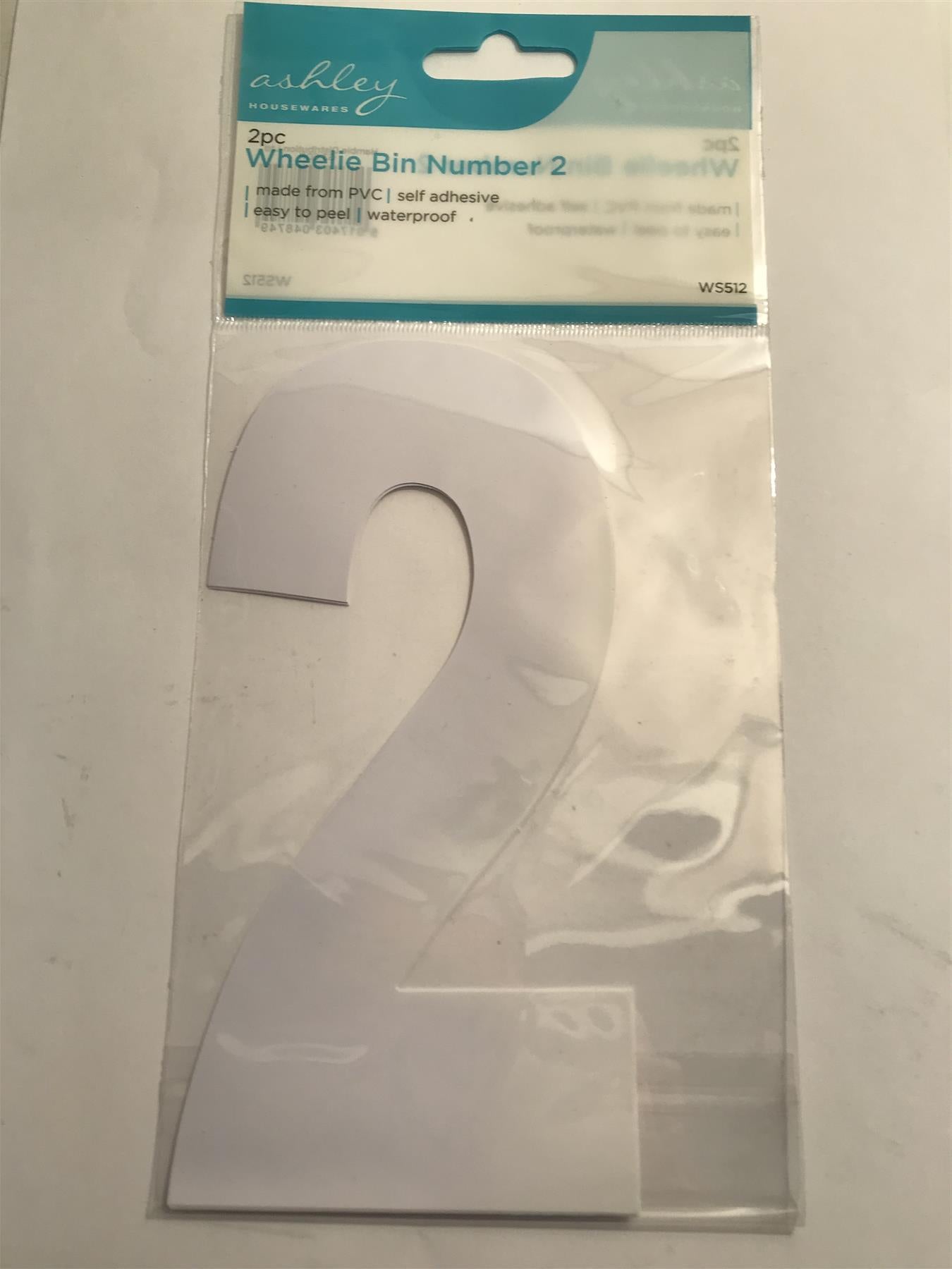 Ashley 2 Pack White Self Adhesive Wheelie Bin Sticker Number 2  WS512