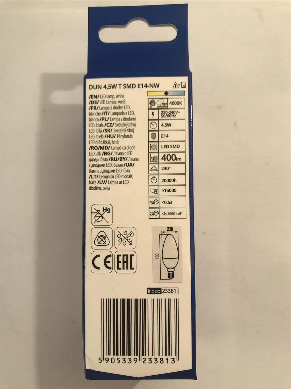 Kanlux DUN T SMD LED Lamp 4.5W E14-NW 400lm  4000k Natural White 23381