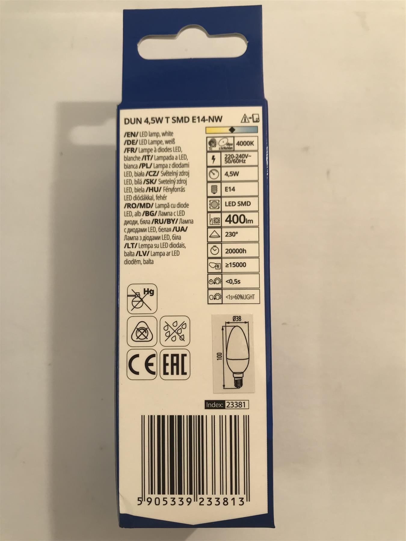 Kanlux DUN T SMD LED Lamp 4.5W E14-NW 400lm  4000k Natural White 23381