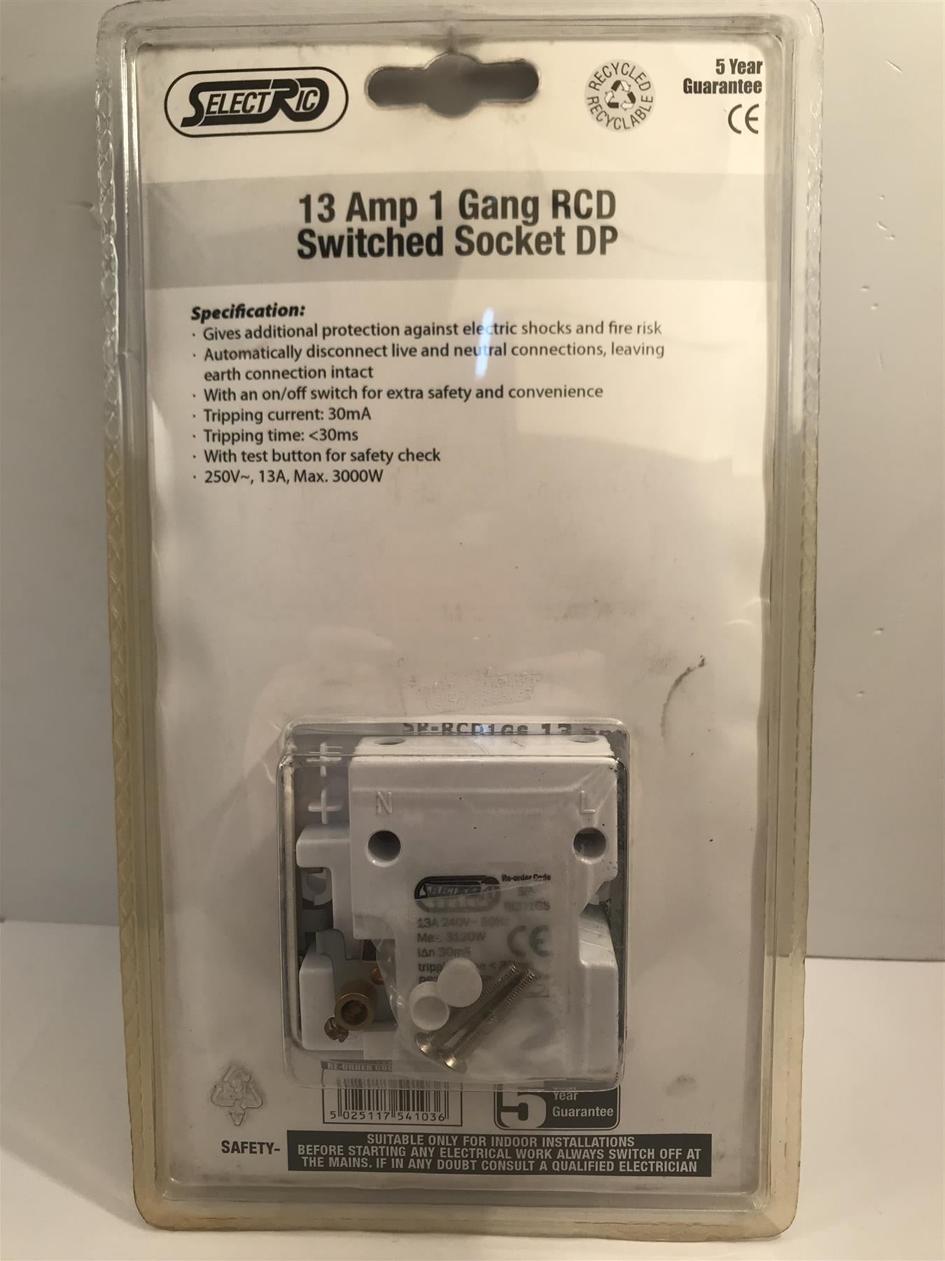 Selectric 13 Amp 1 Gang RCD Switched Socket DP  SP-RCD1GS