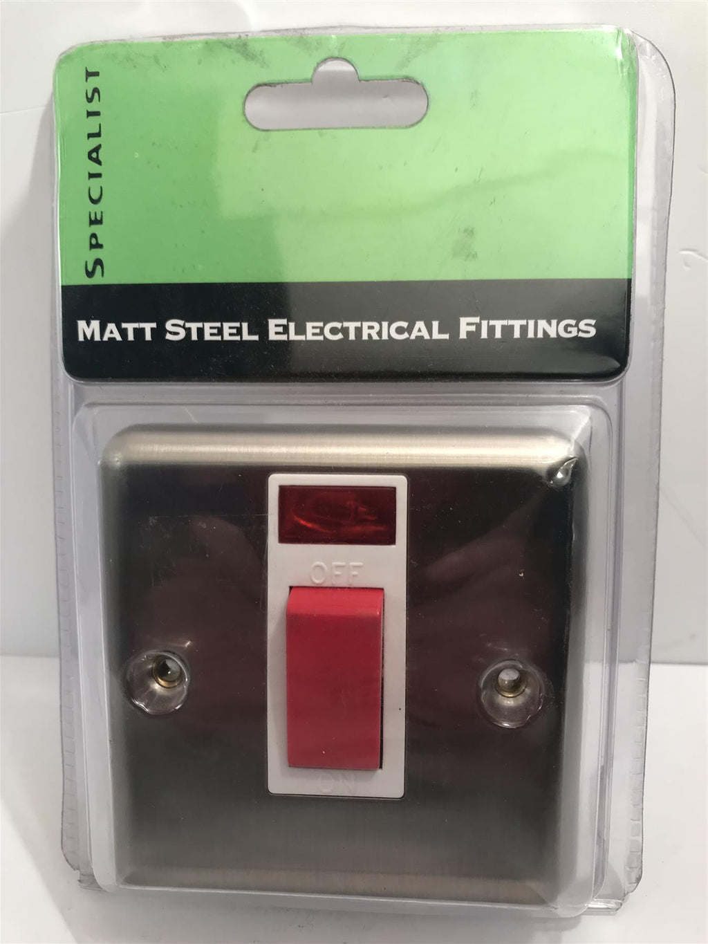 Specialist Matt Steel 45amp DP Switch & Neon White Insert SEMS18W