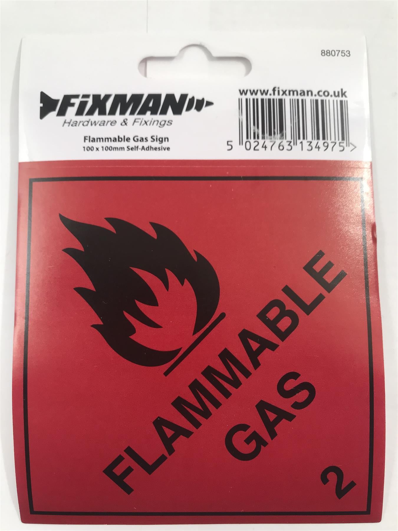 Fixman 880753 Self-Adhesive Flammable Gas 2 Sign 100 x 100mm