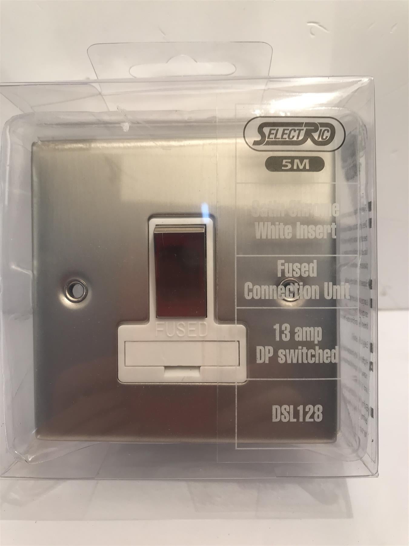 13amp DP Switched Satin Chrome White Insert Fused Connection Unit  DSL128