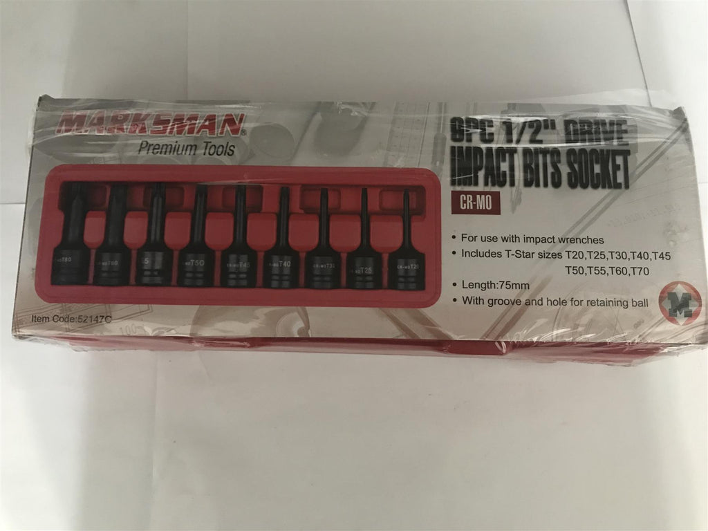 Marksman 9pc1/2" Drive Impact Bit Socket Set T-Star sizes T20-T70  52147C