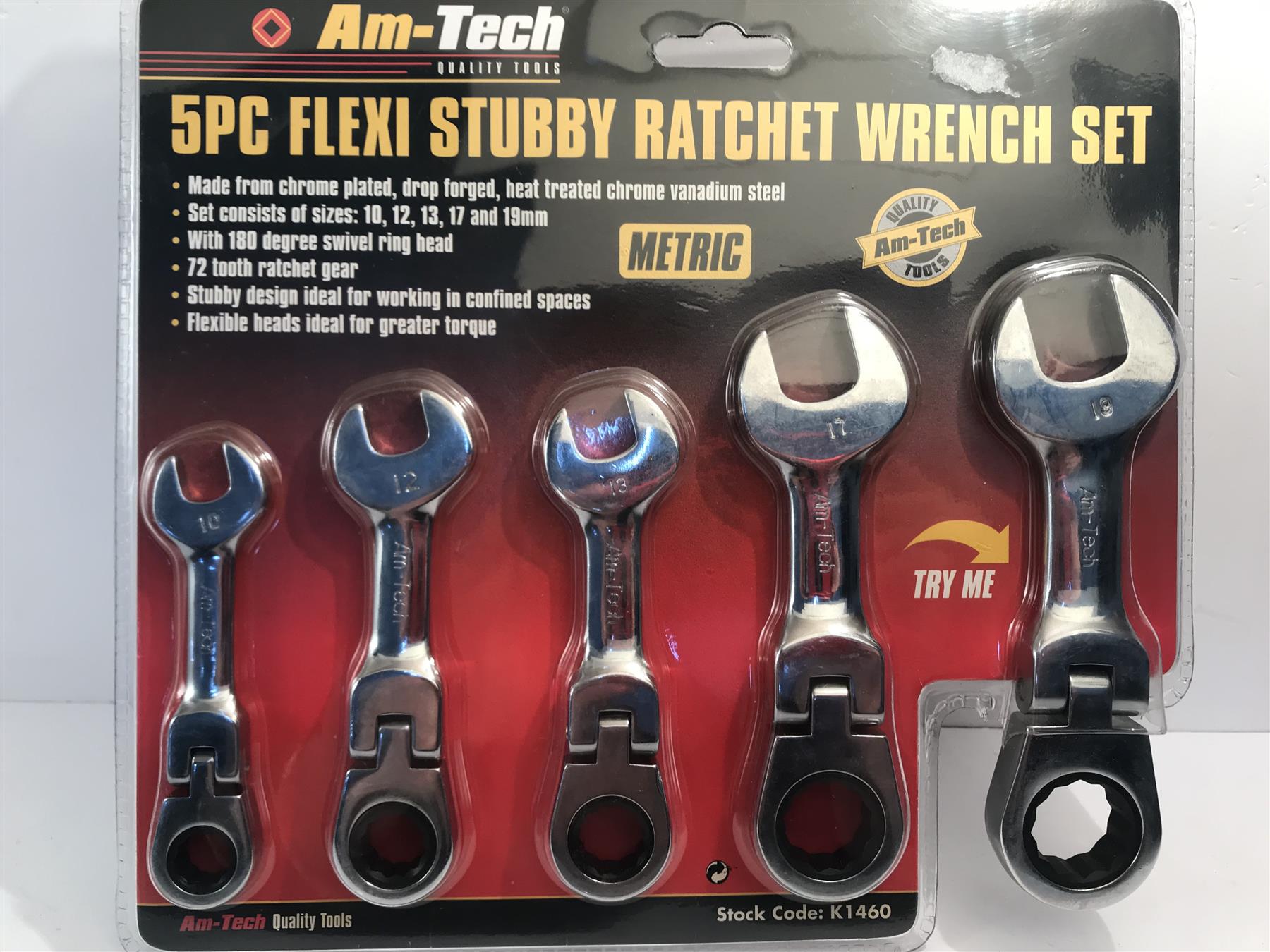 Am-Tech 5pc Flexi Stubby Ratchet Wrench Set  K1460