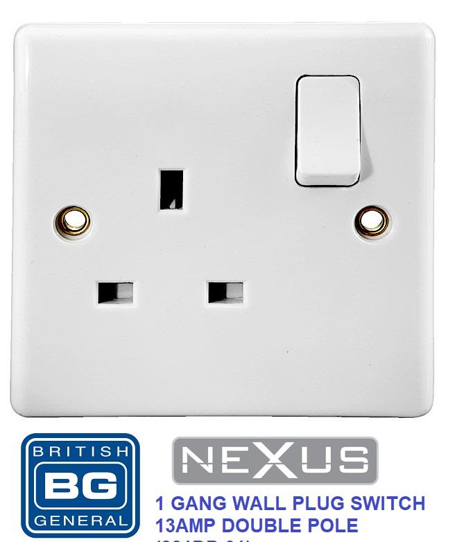 BG NEXUS 1 GANG 13A WALL PLUG SWITCH DOUBLE POLE 821DP-01
