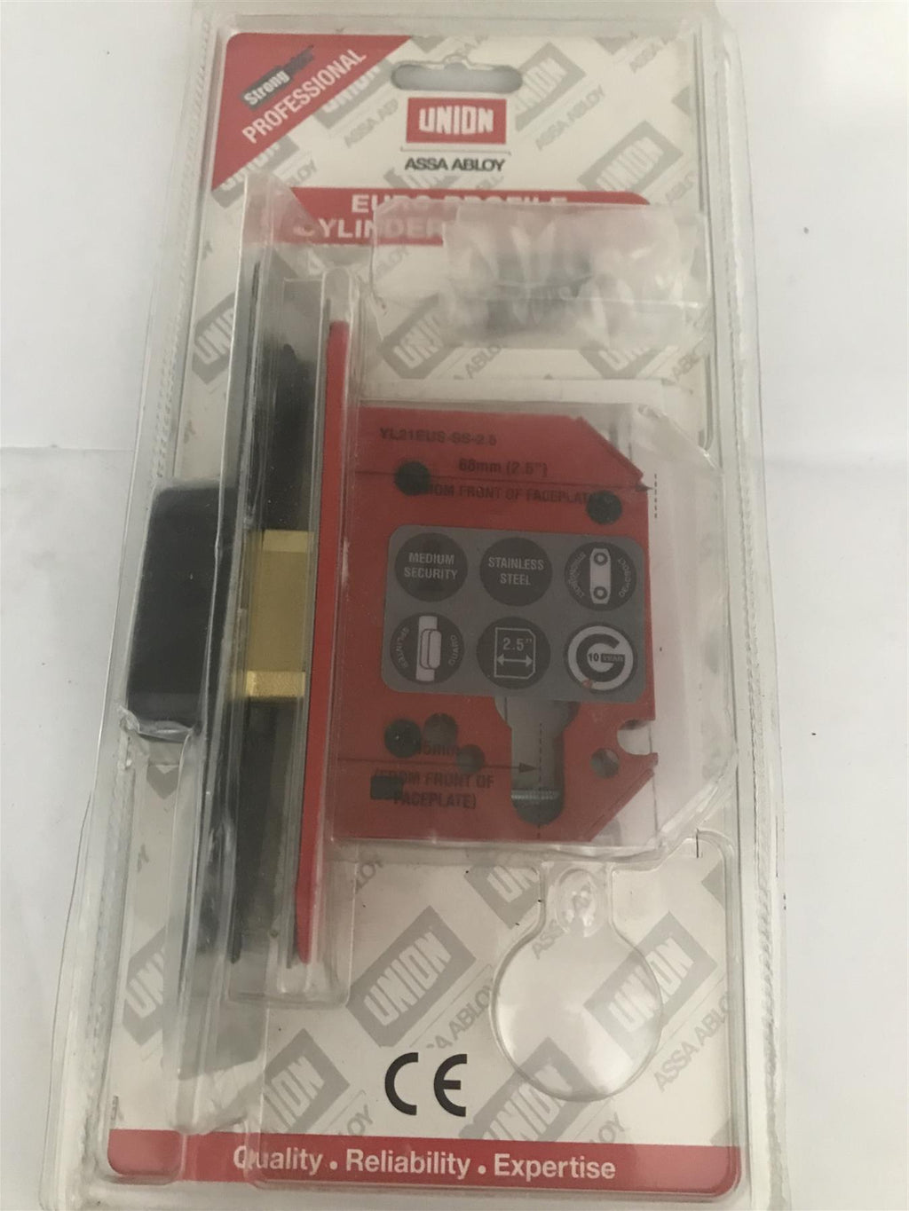 Union 68mm (2.5”) Euro profile cylinder Deadlock StrongBOLT Satin S Steel