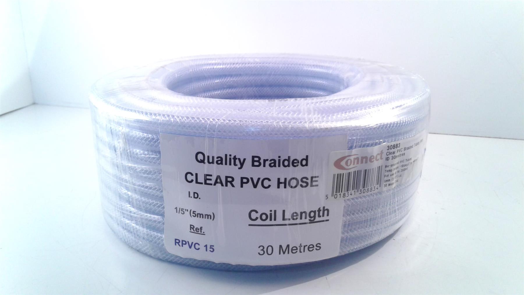 1/5" (5mm) Clear PVC Braided Hose 30m